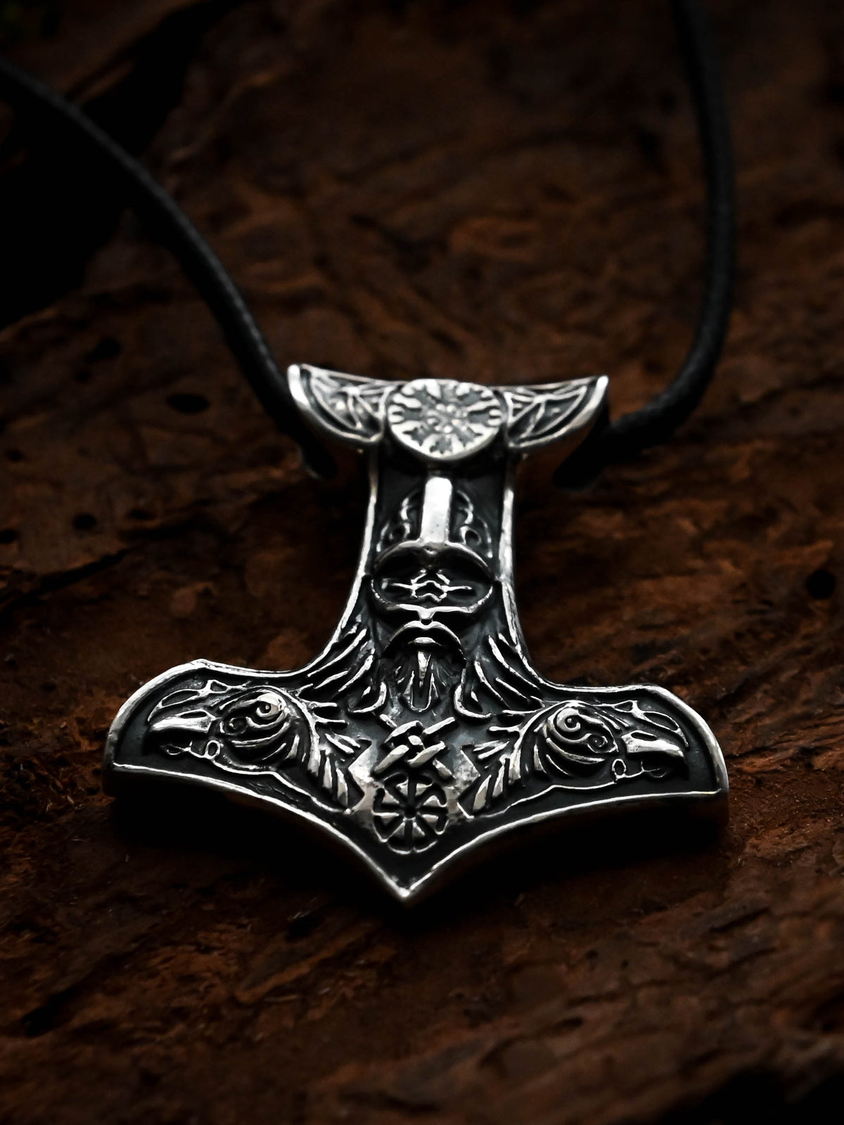 Thor's Hammer with Helmet, Sterling Silver 925 — Viking Symbol Pendant
