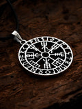 Vegvisir Amulet in Futhark, Sterling Silver 925 — Viking Symbol Pendant