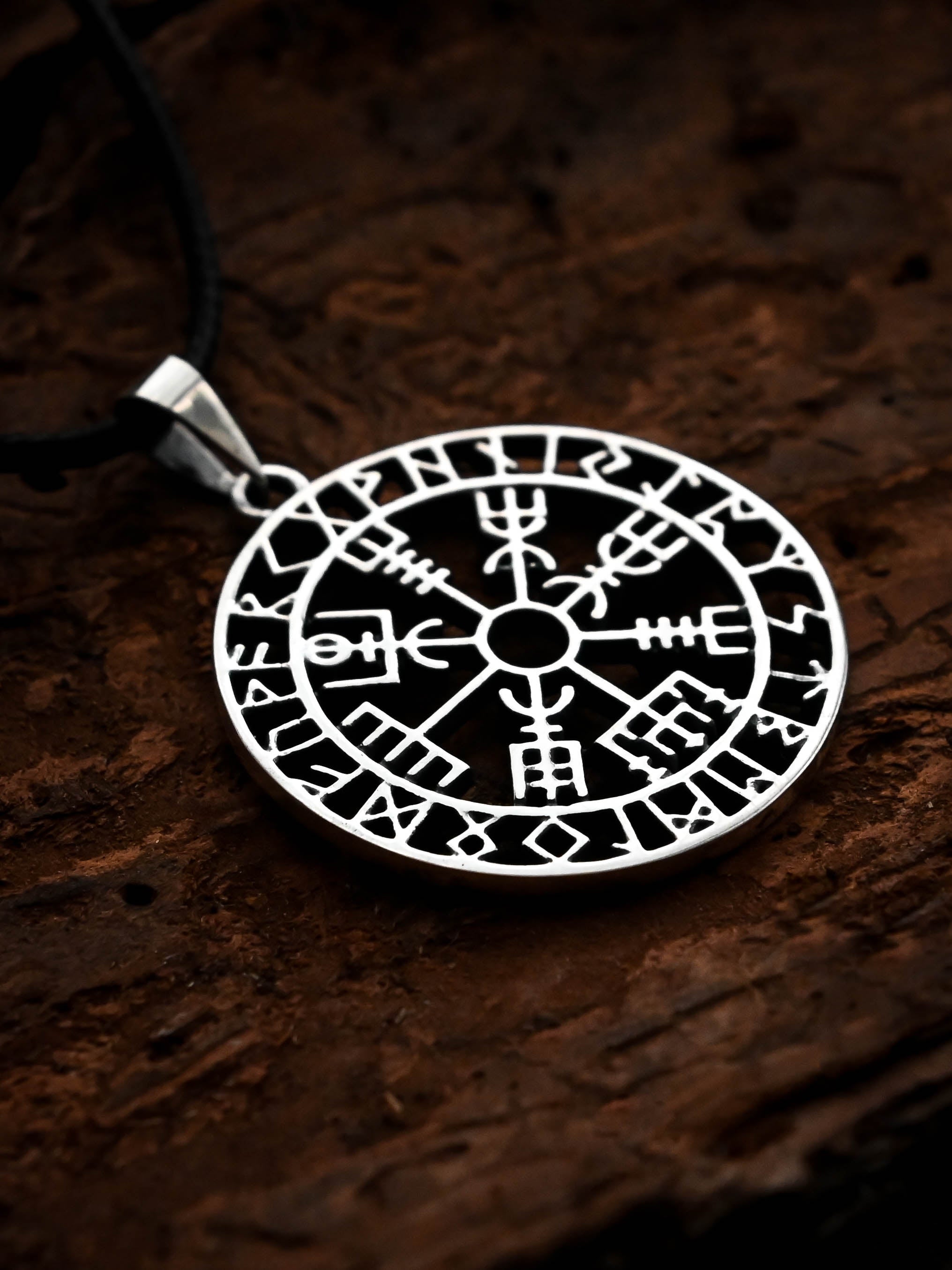 Vegvisir Amulet in Futhark, Sterling Silver 925 — Viking Symbol Pendant