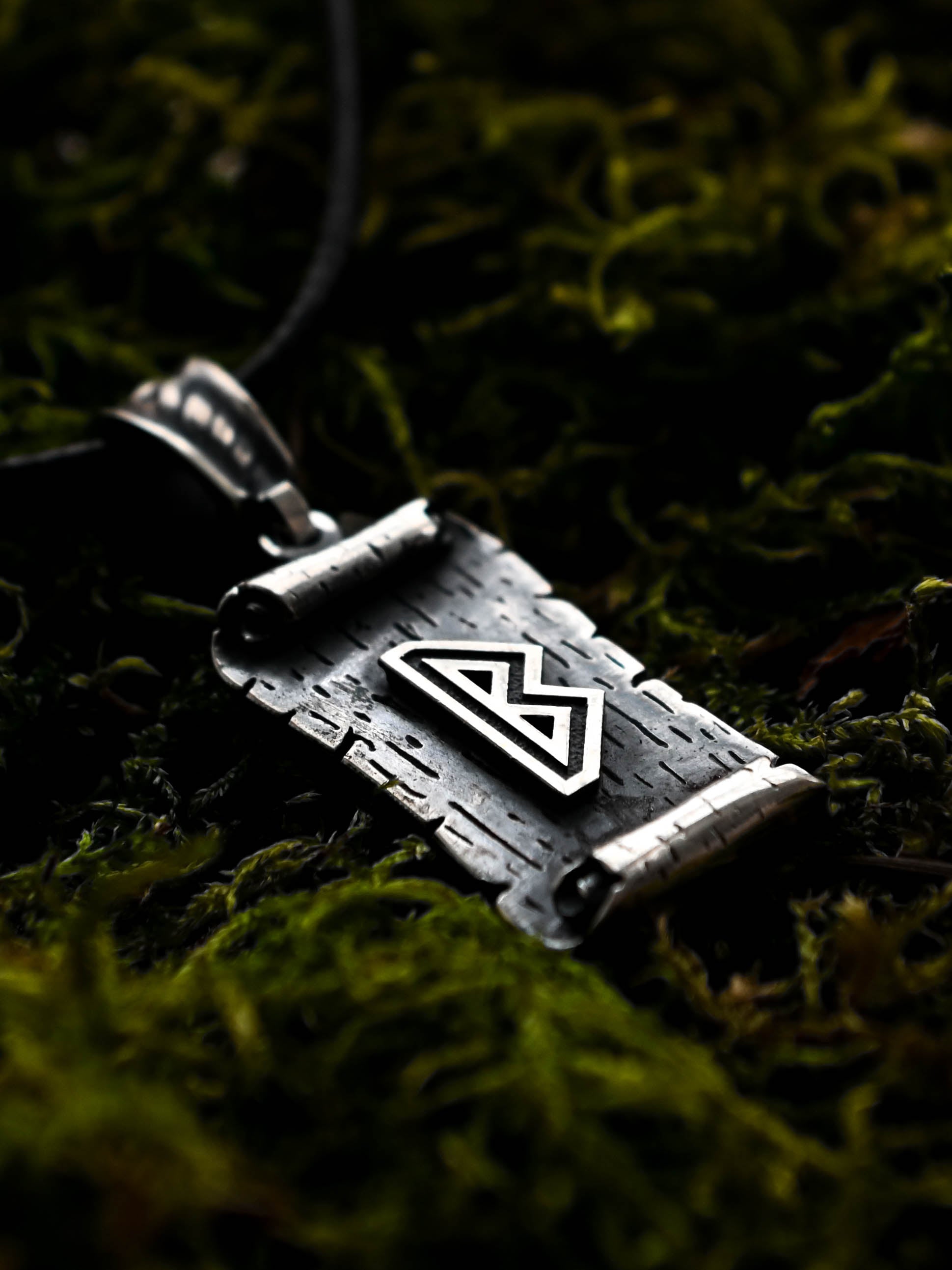 Berkano Rune Amulet on a Scroll, Sterling Silver 925 — Viking & Norse Symbol Pendant