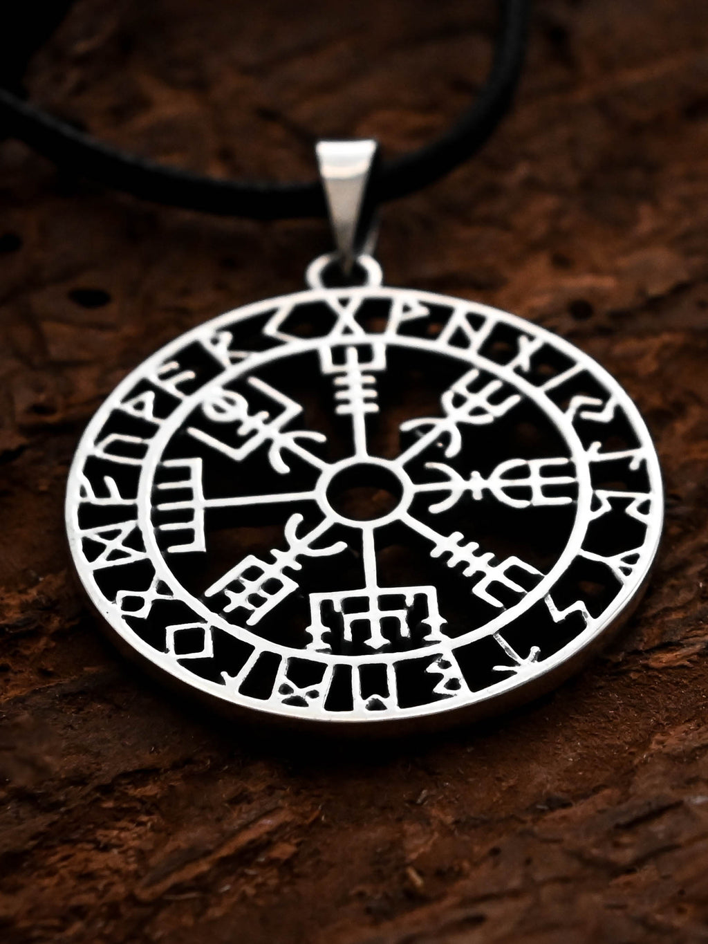 Vegvisir Amulet in Futhark, Sterling Silver 925 — Viking Symbol Pendant