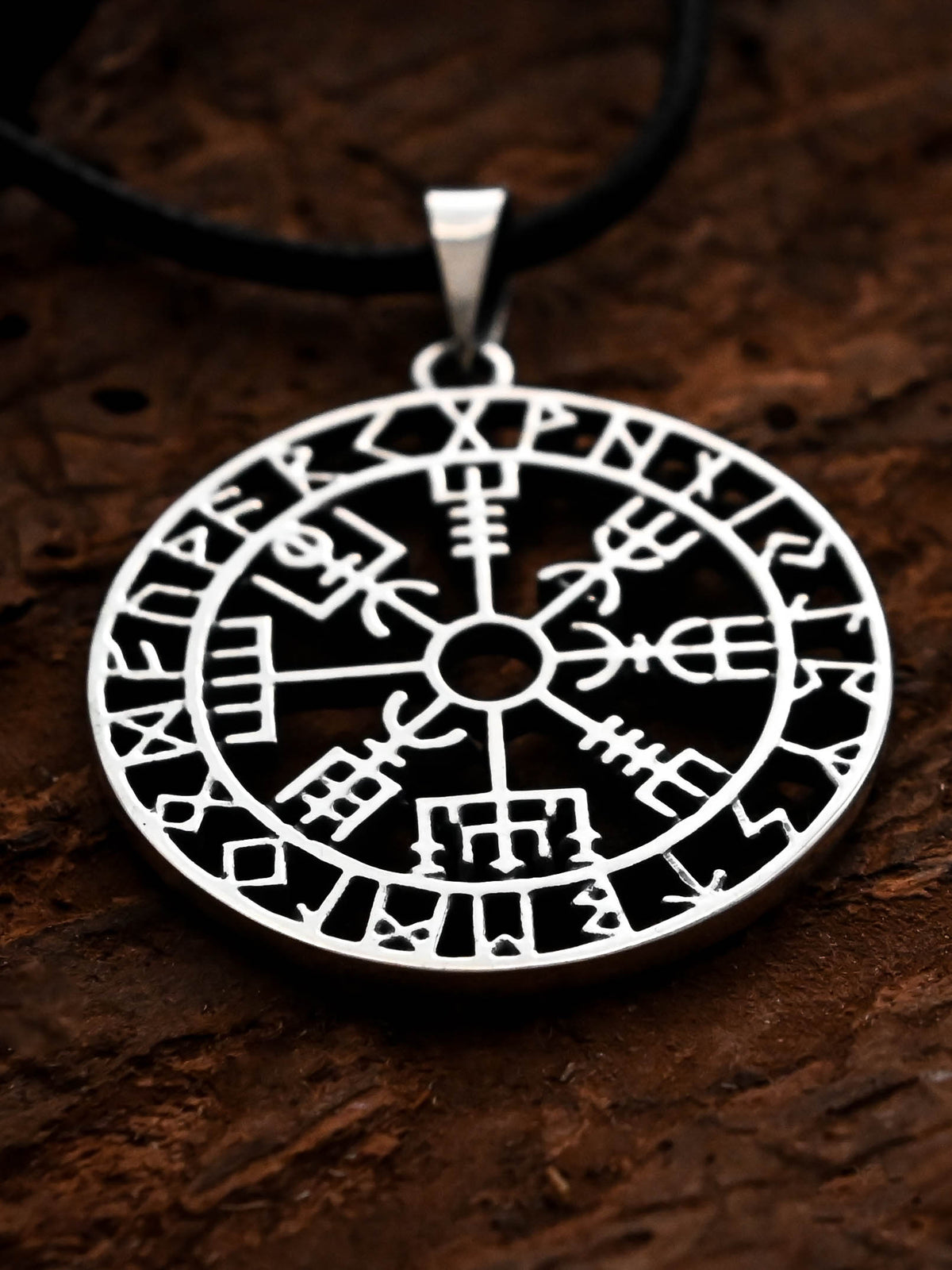 Vegvisir Amulet in Futhark, Sterling Silver 925 — Viking Symbol Pendant