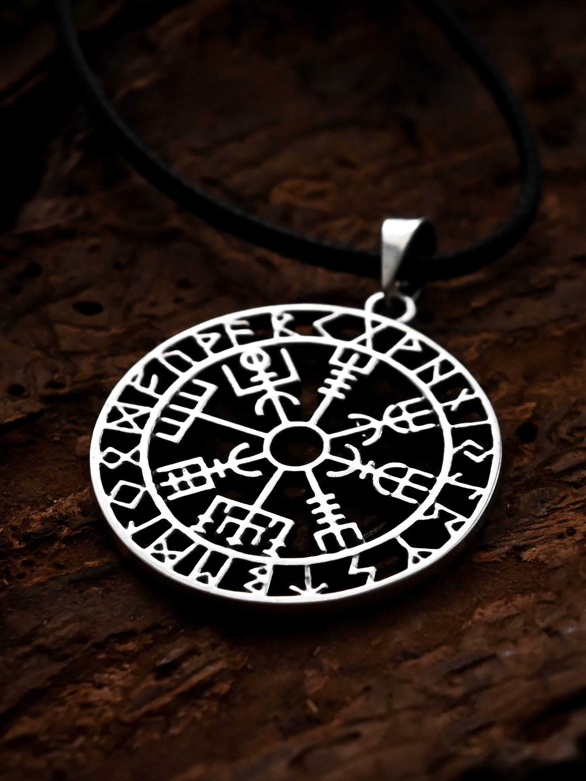 Vegvisir Amulet in Futhark, Sterling Silver 925 — Viking Symbol Pendant