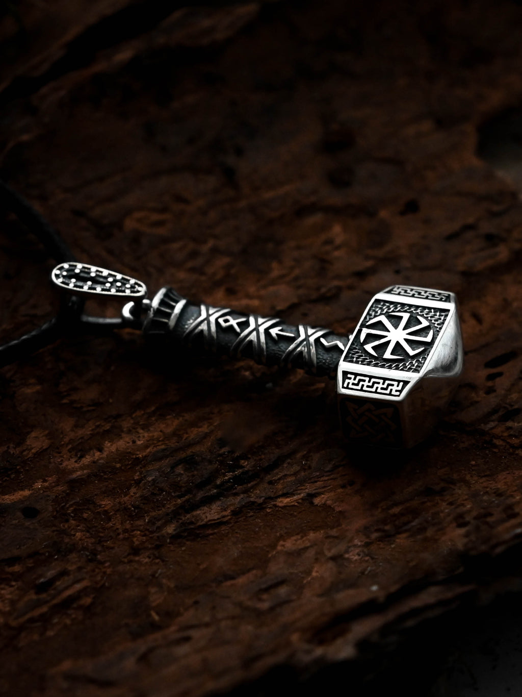 Svarog's Hammer with Kolovrat, Sterling Silver 925 — Slavic Symbol Pendant