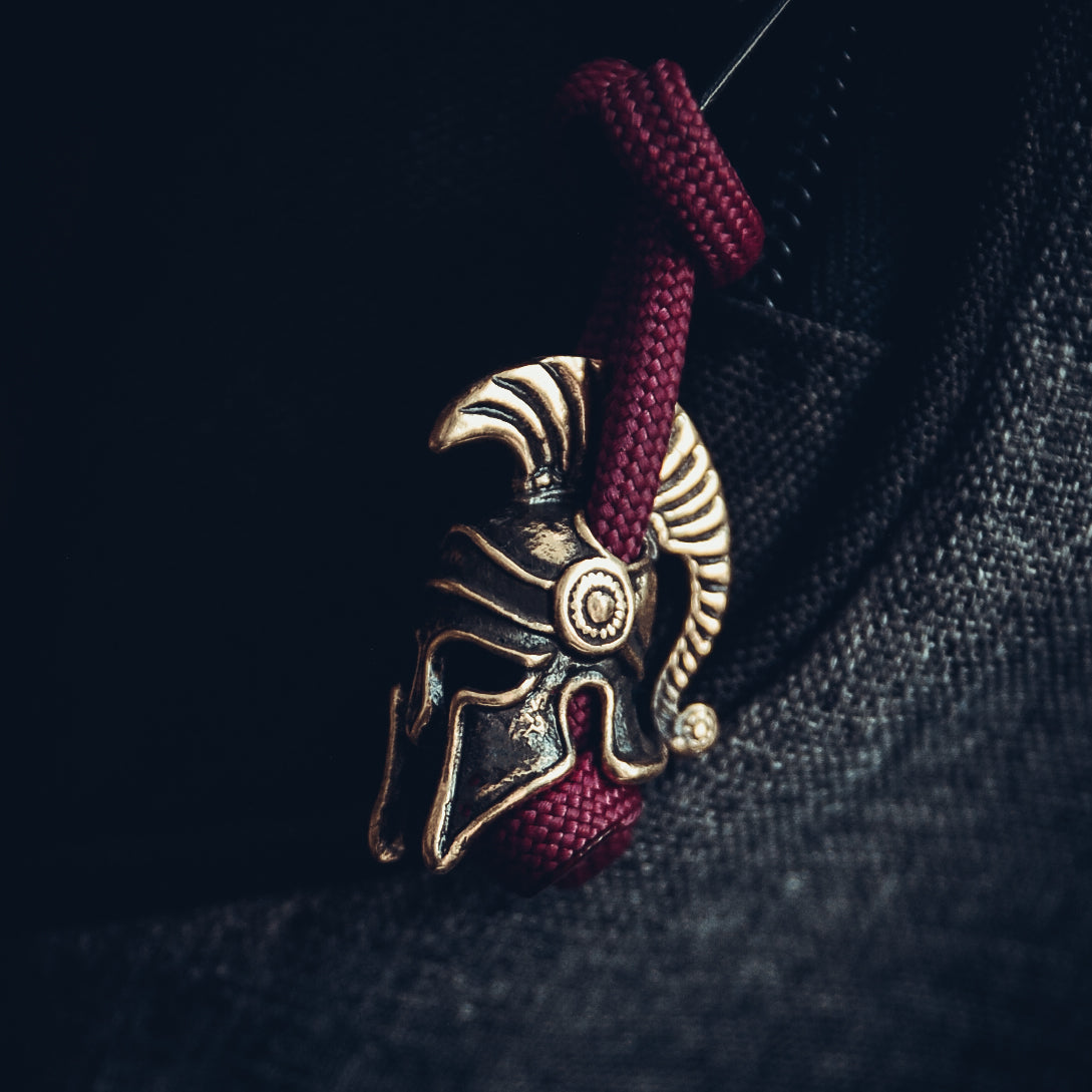 Greek Helmet Keychain, Bronze on Paracord Cord