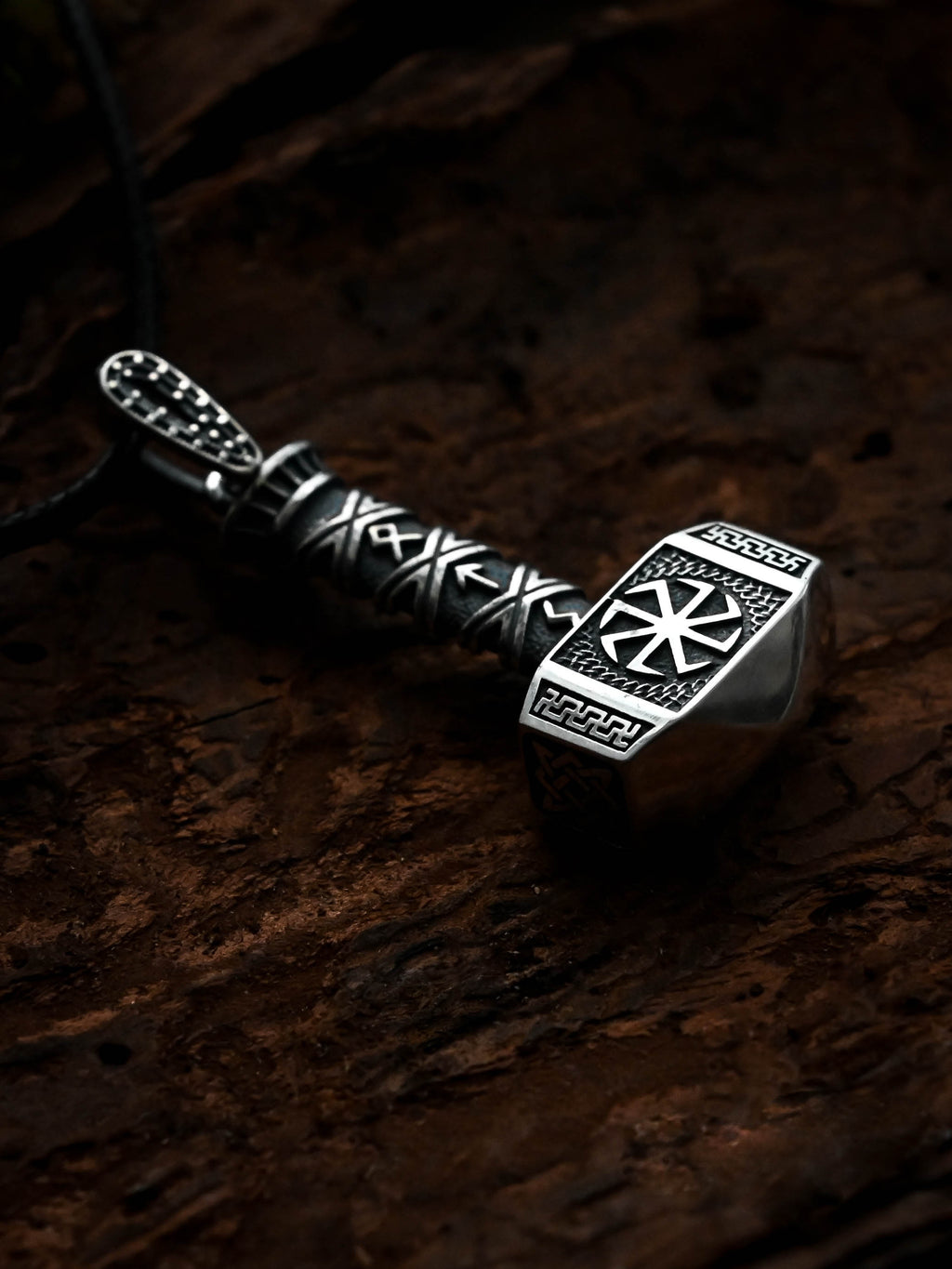 Svarog's Hammer with Kolovrat, Sterling Silver 925 — Slavic Symbol Pendant
