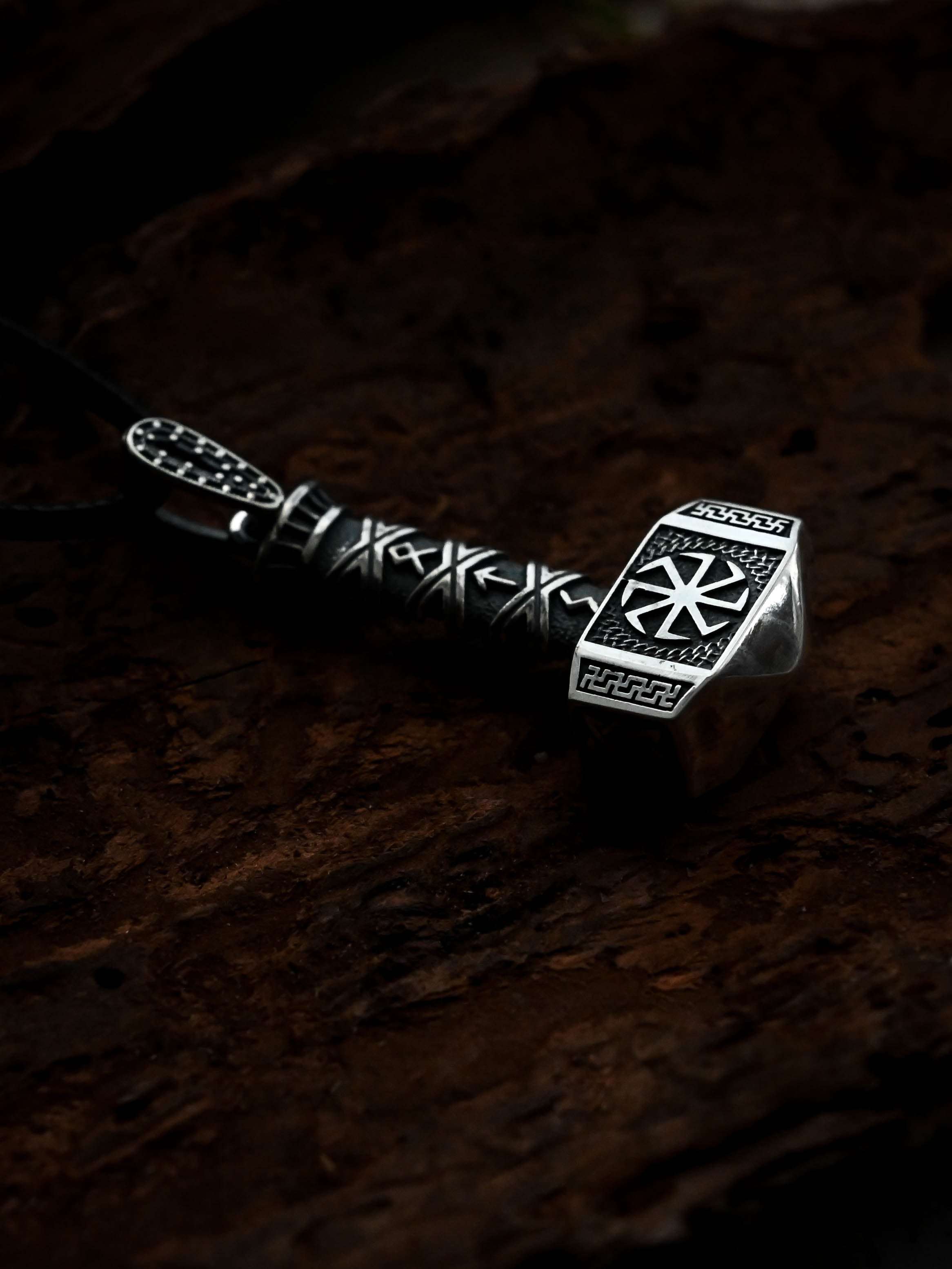 Svarog's Hammer with Kolovrat, Sterling Silver 925 — Slavic Symbol Pendant