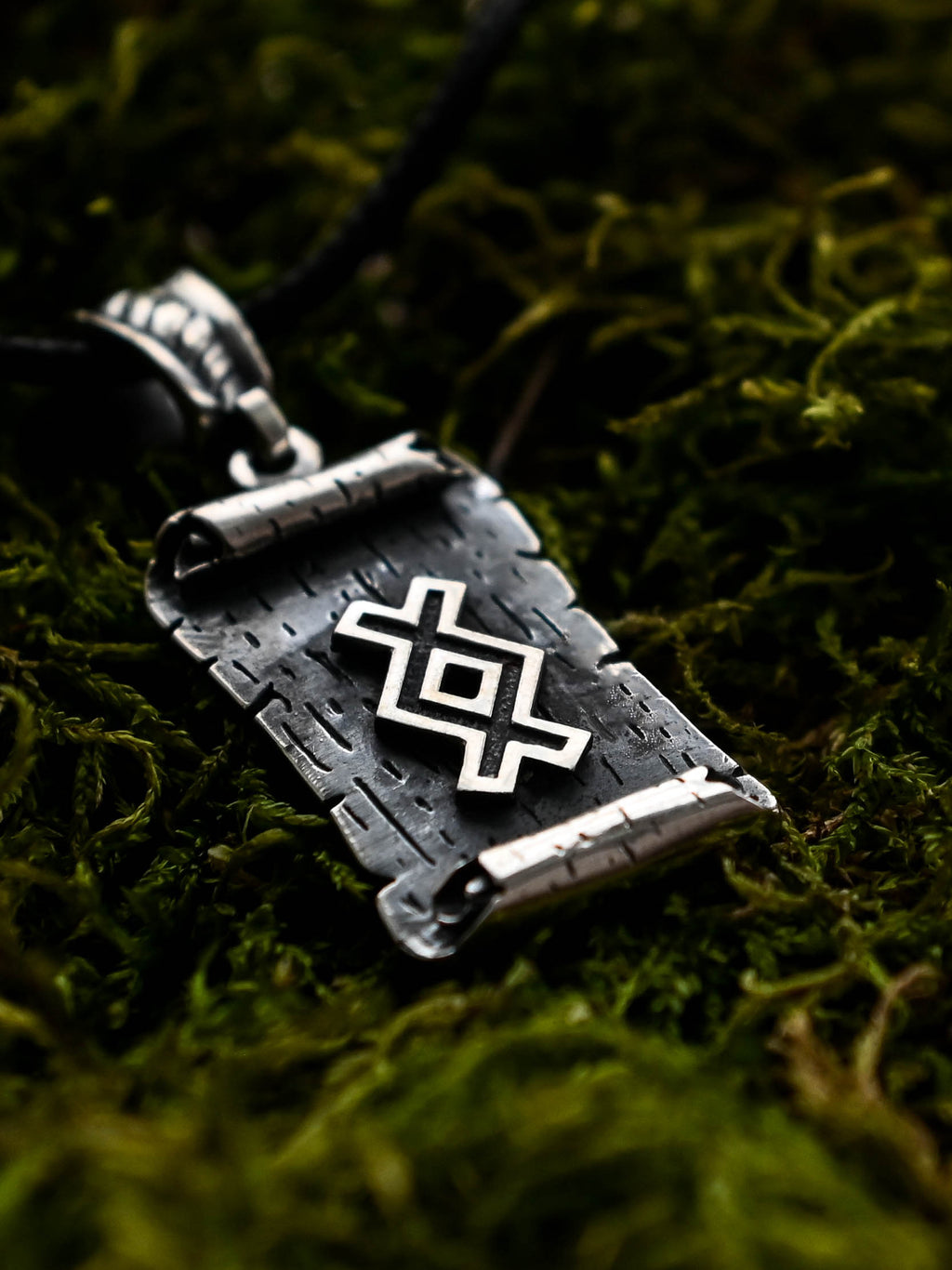 Ingwaz Rune Amulet on a Scroll, Sterling Silver 925 — Viking & Norse Symbol Pendant