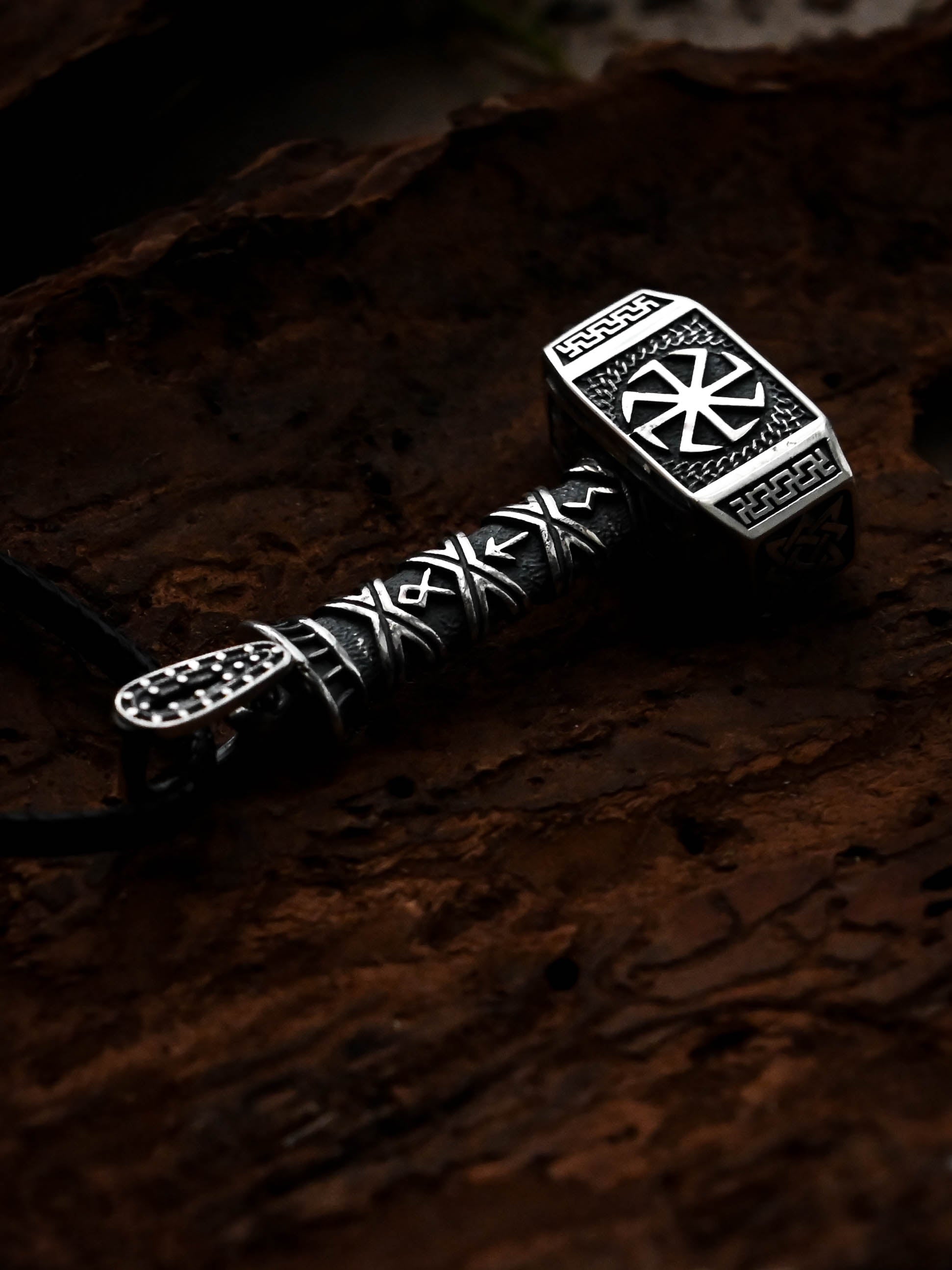 Svarog's Hammer with Kolovrat, Sterling Silver 925 — Slavic Symbol Pendant