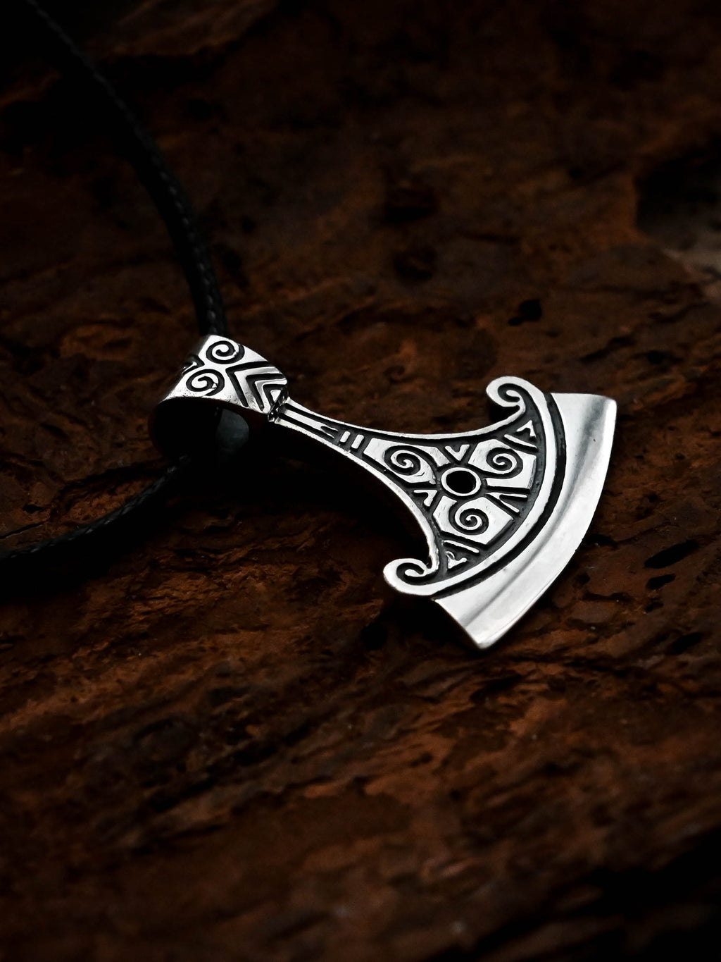 Perun's Axe with Scrollwork, Sterling Silver 925 — Slavic Symbol Pendant