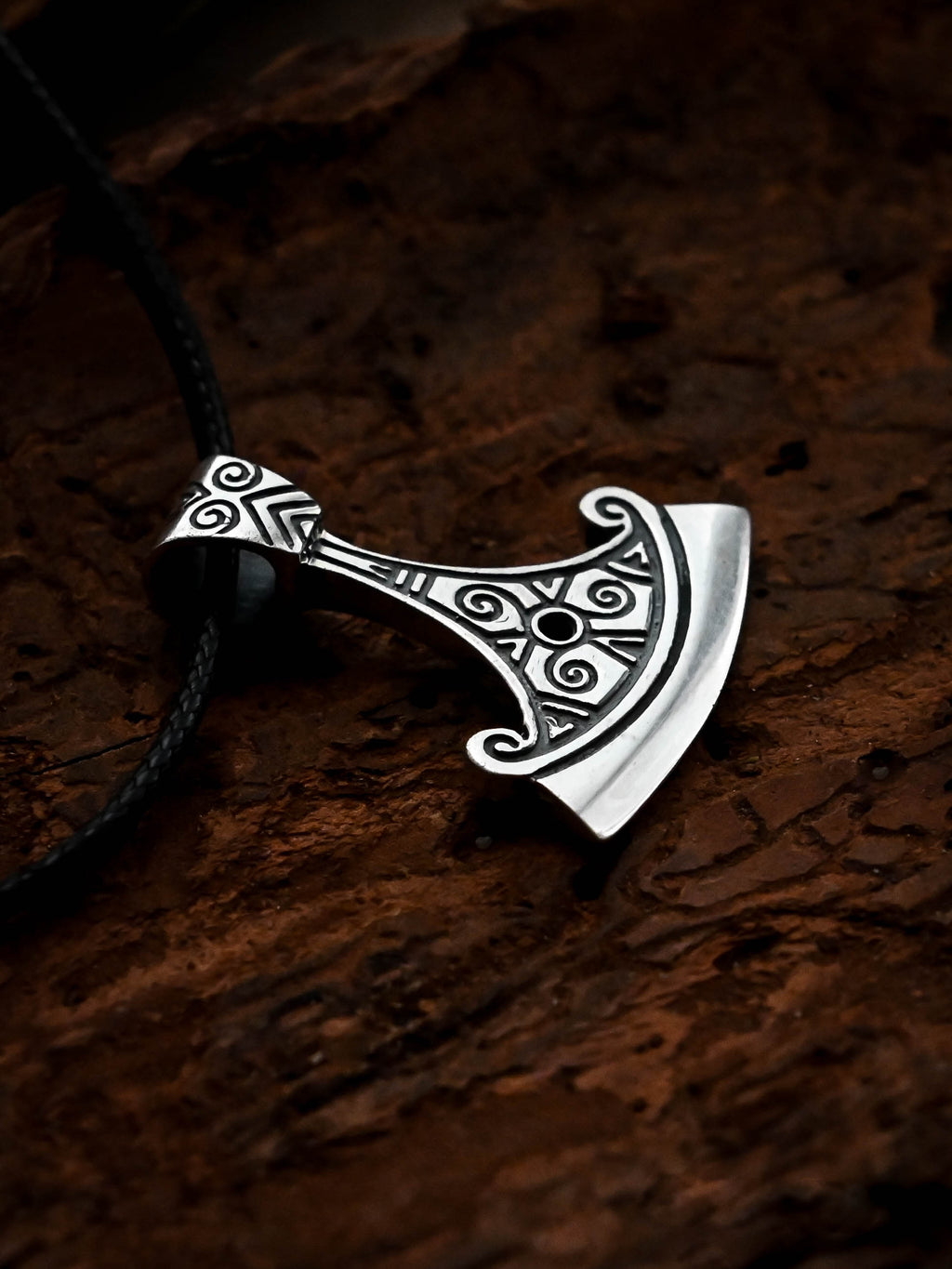 Perun's Axe with Scrollwork, Sterling Silver 925 — Slavic Symbol Pendant