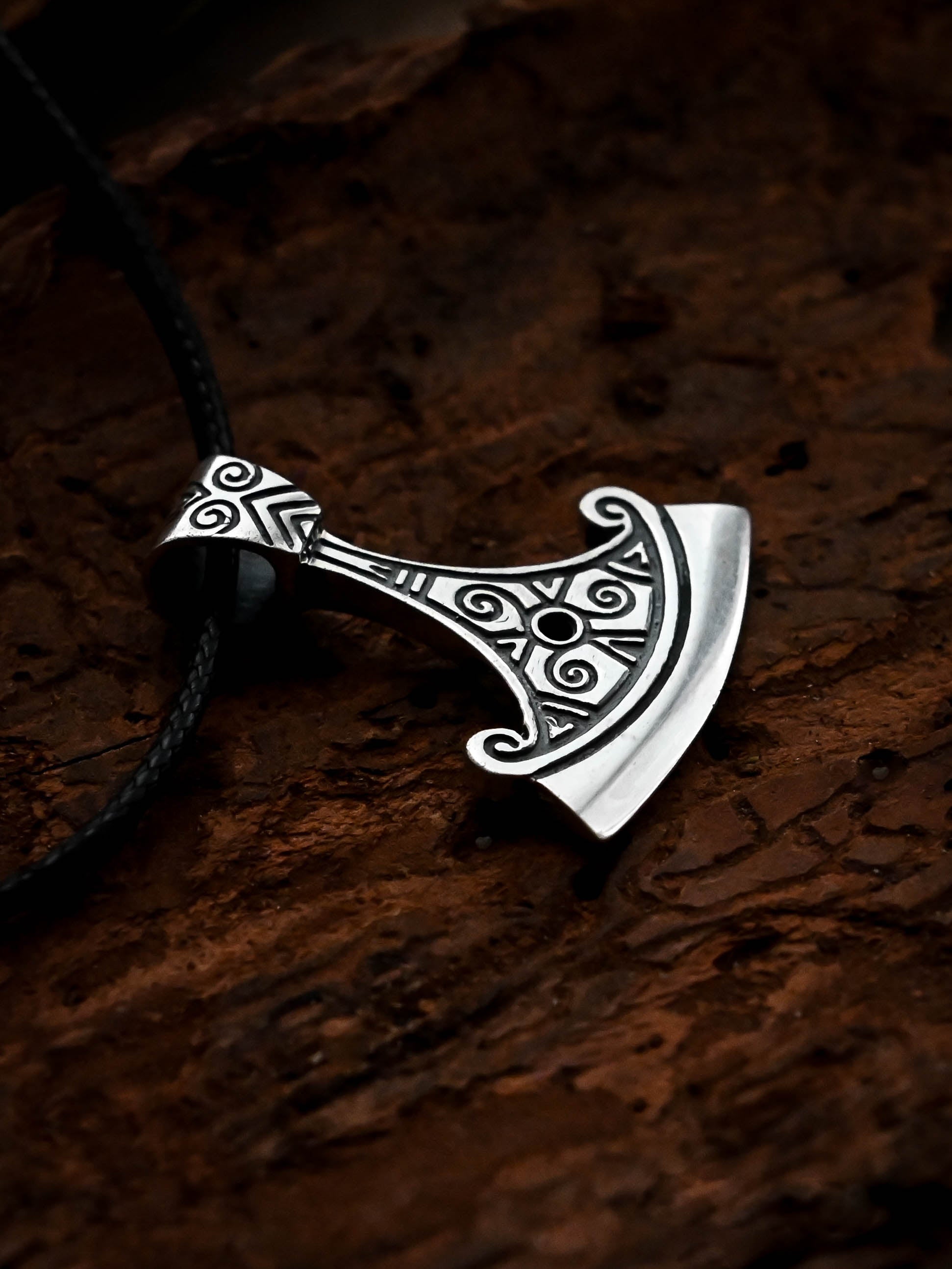 Perun's Axe with Scrollwork, Sterling Silver 925 — Slavic Symbol Pendant