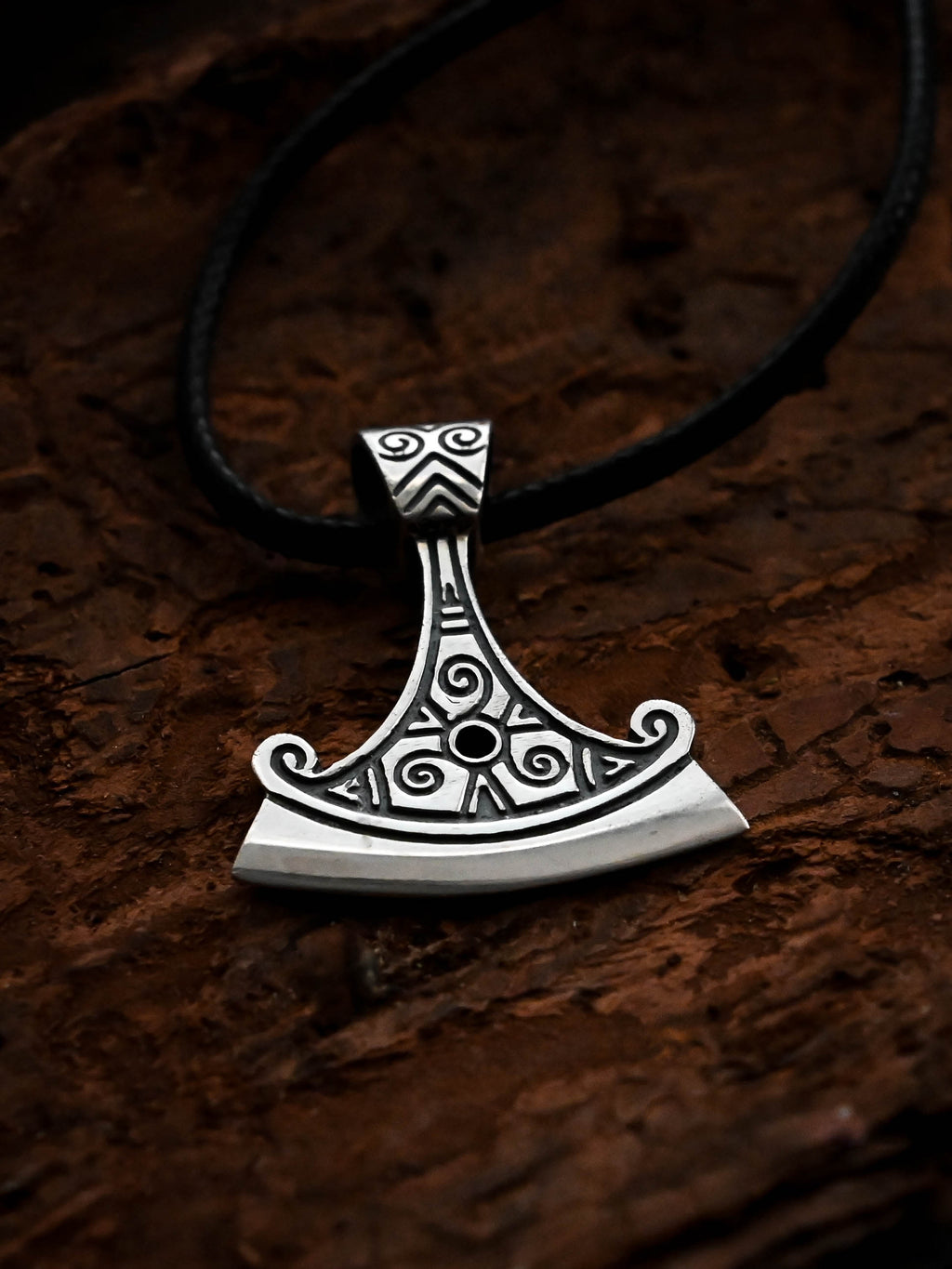 Perun's Axe with Scrollwork, Sterling Silver 925 — Slavic Symbol Pendant