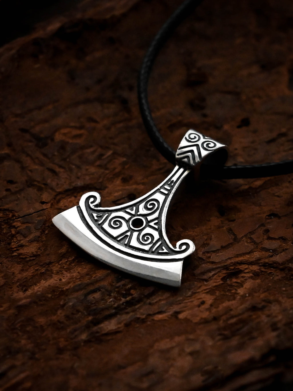 Perun's Axe with Scrollwork, Sterling Silver 925 — Slavic Symbol Pendant