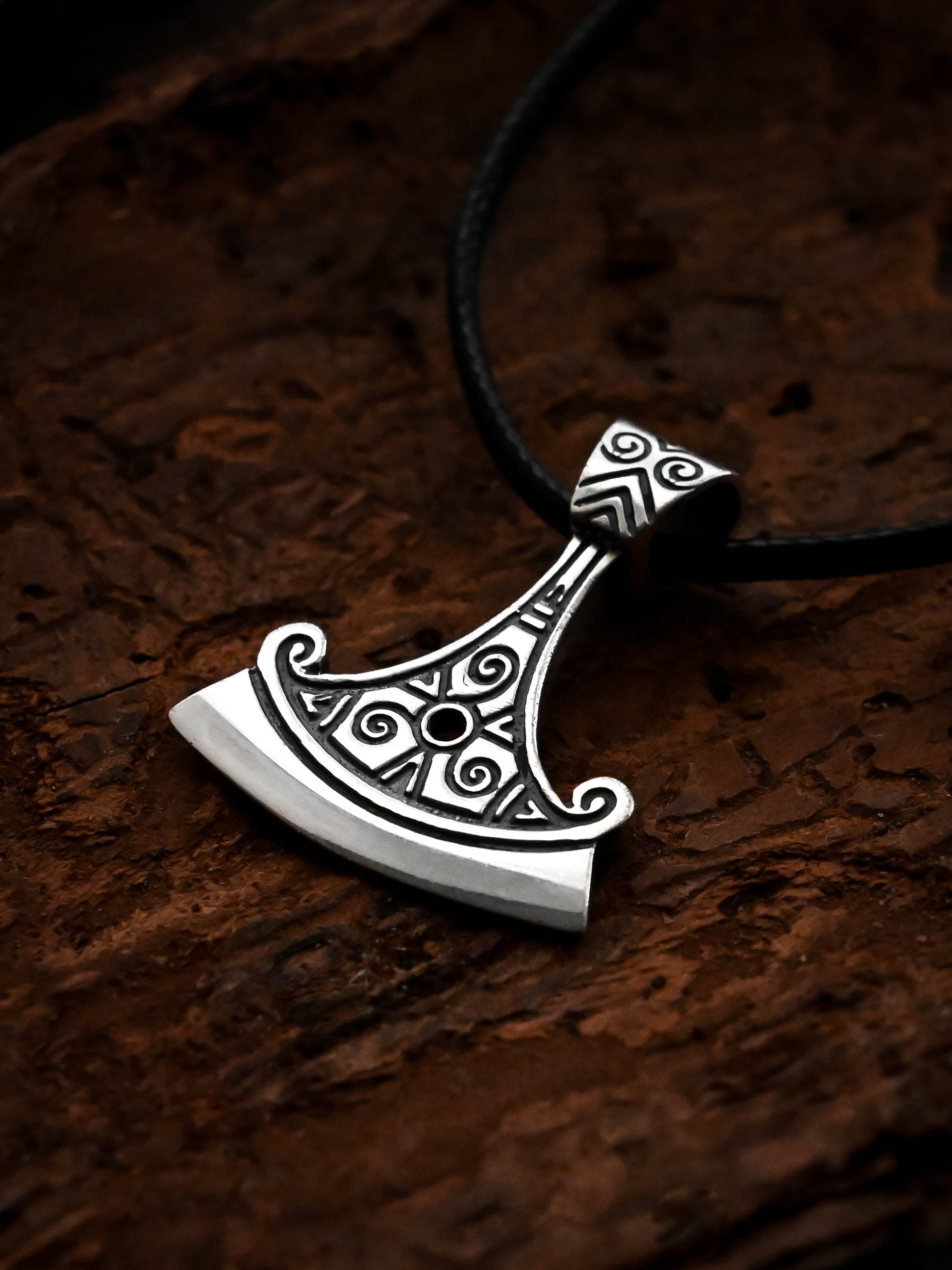 Perun's Axe with Scrollwork, Sterling Silver 925 — Slavic Symbol Pendant