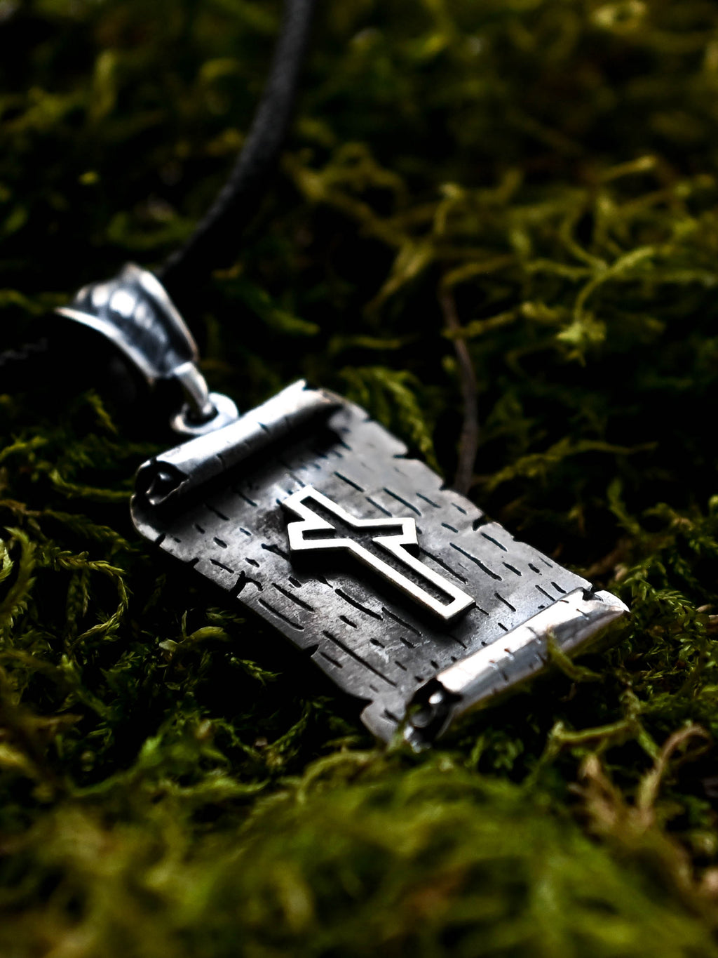 Nauthiz Rune Amulet on a Scroll, Sterling Silver 925 — Viking & Norse Symbol Pendant