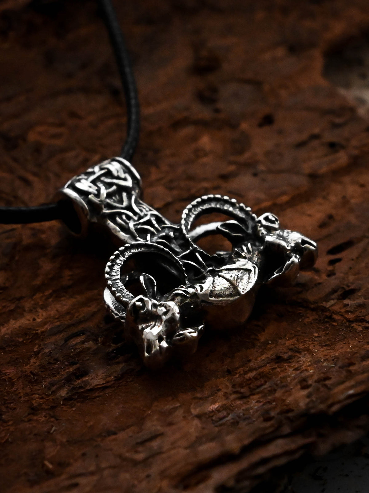 Thor's Hammer with Thor's Goats, Sterling Silver 925 — Viking Symbol Pendant