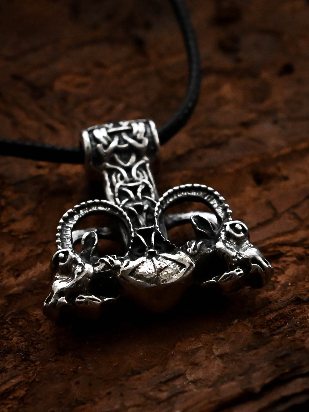 Thor's Hammer with Thor's Goats, Sterling Silver 925 — Viking Symbol Pendant