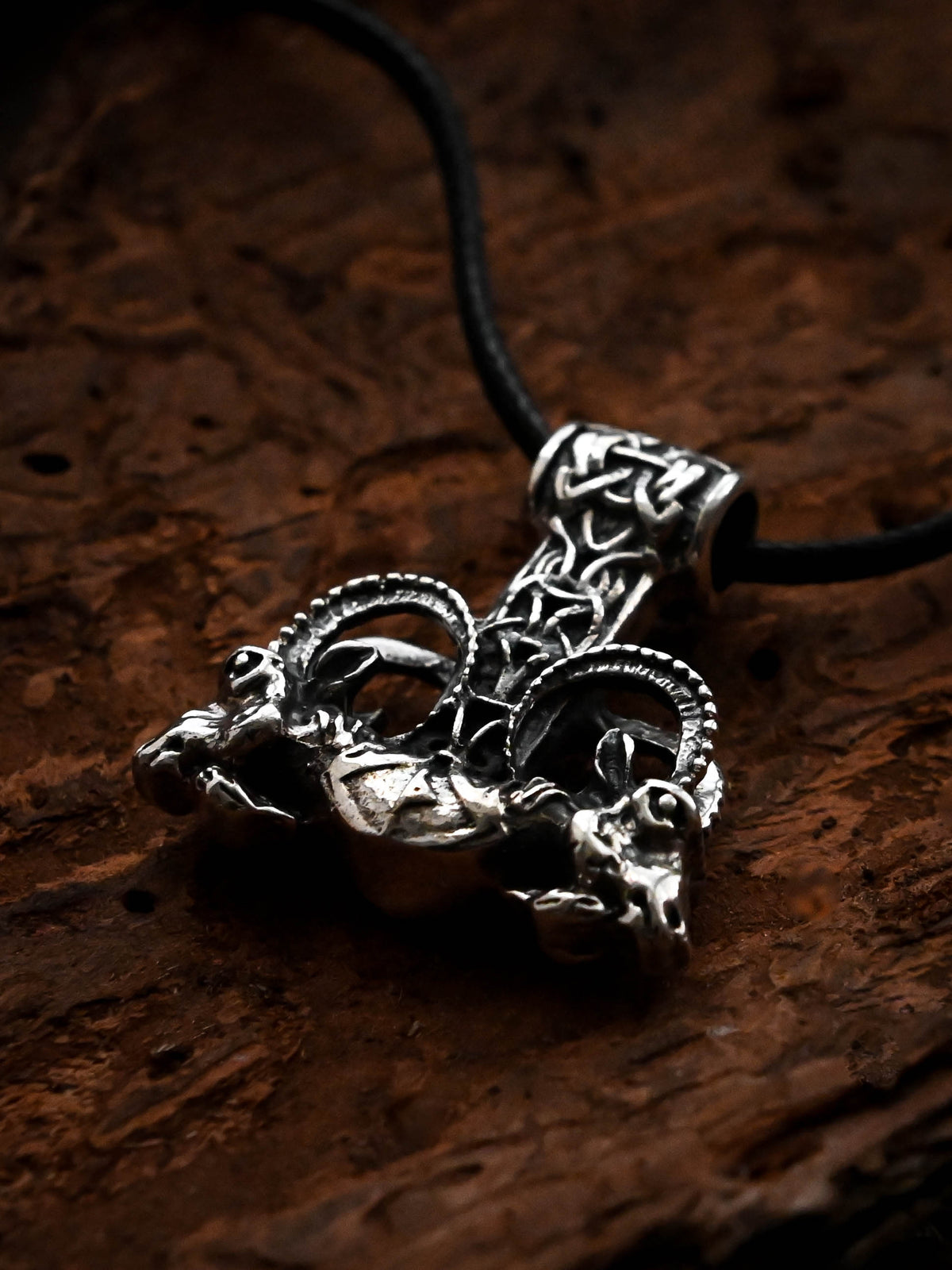 Thor's Hammer with Thor's Goats, Sterling Silver 925 — Viking Symbol Pendant