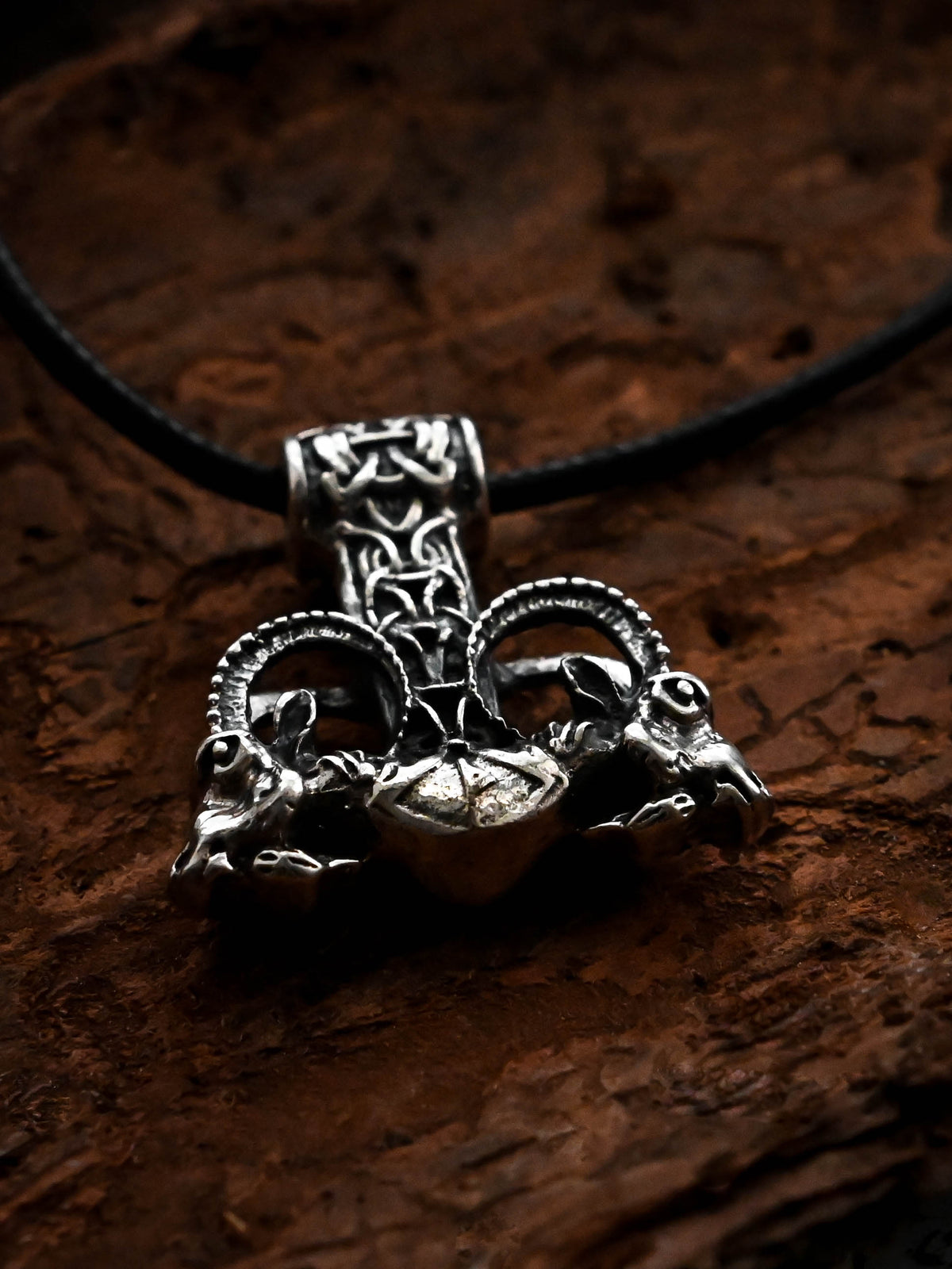 Thor's Hammer with Thor's Goats, Sterling Silver 925 — Viking Symbol Pendant