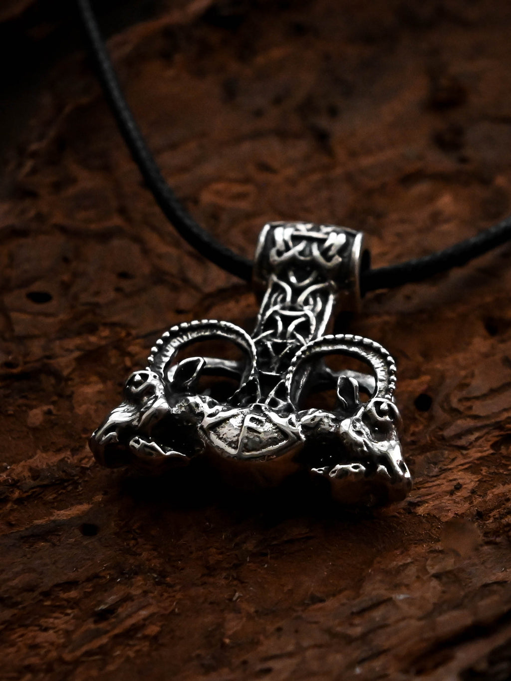 Thor's Hammer with Thor's Goats, Sterling Silver 925 — Viking Symbol Pendant