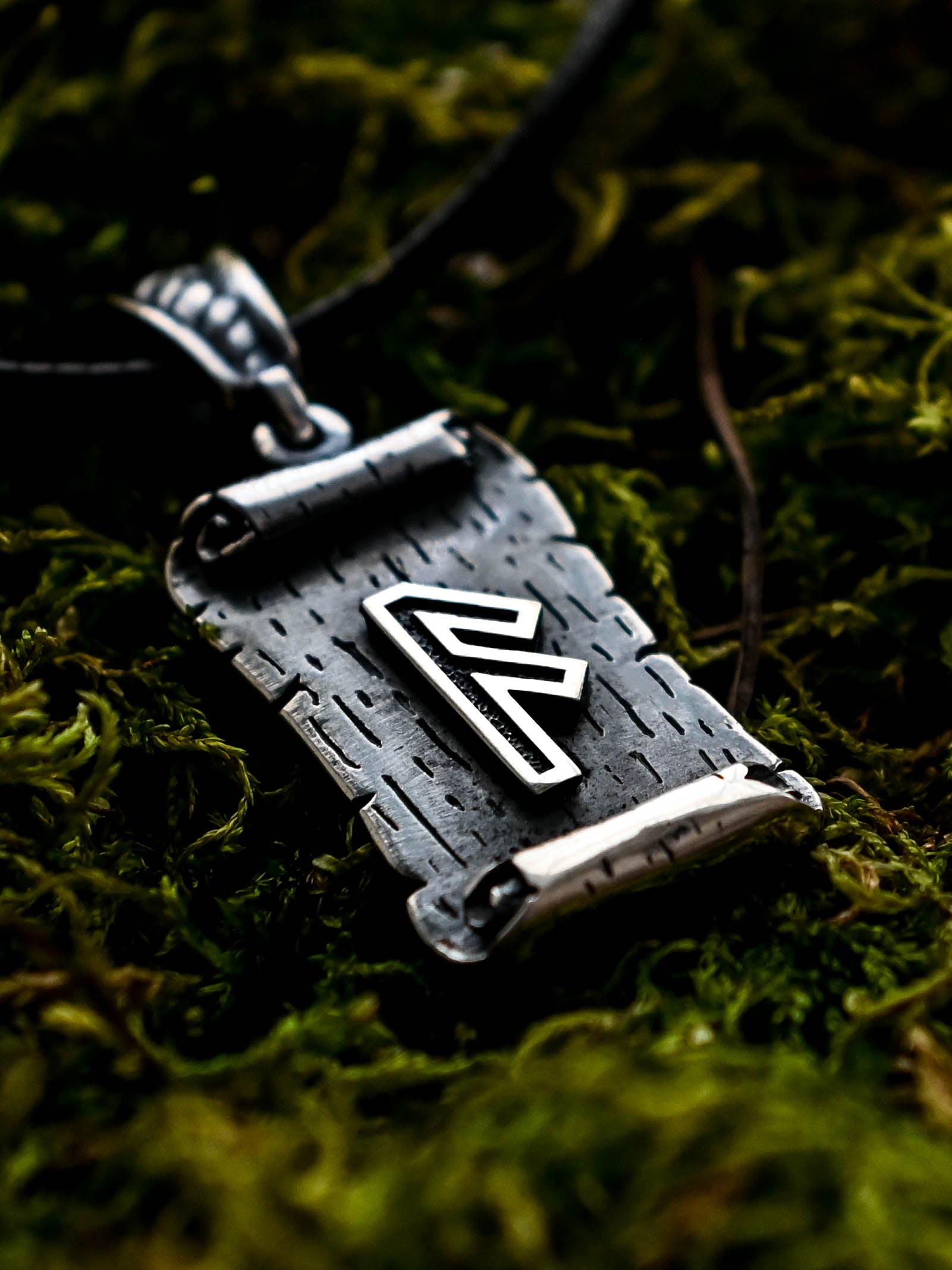 Ansuz Rune Amulet on a Scroll, Sterling Silver 925 — Viking & Norse Symbol Pendant