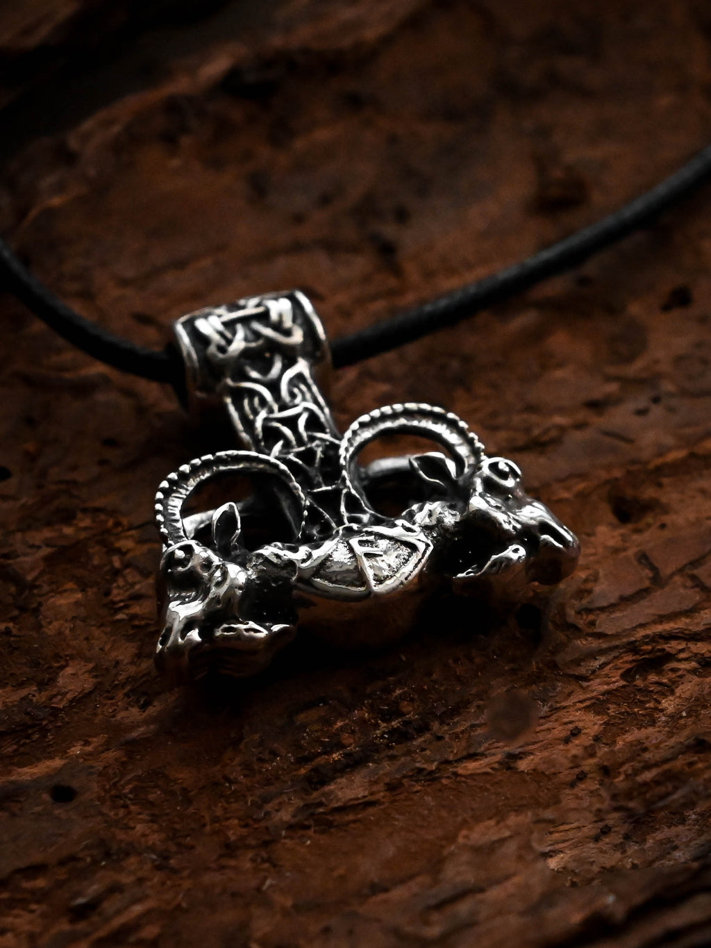Thor's Hammer with Thor's Goats, Sterling Silver 925 — Viking Symbol Pendant
