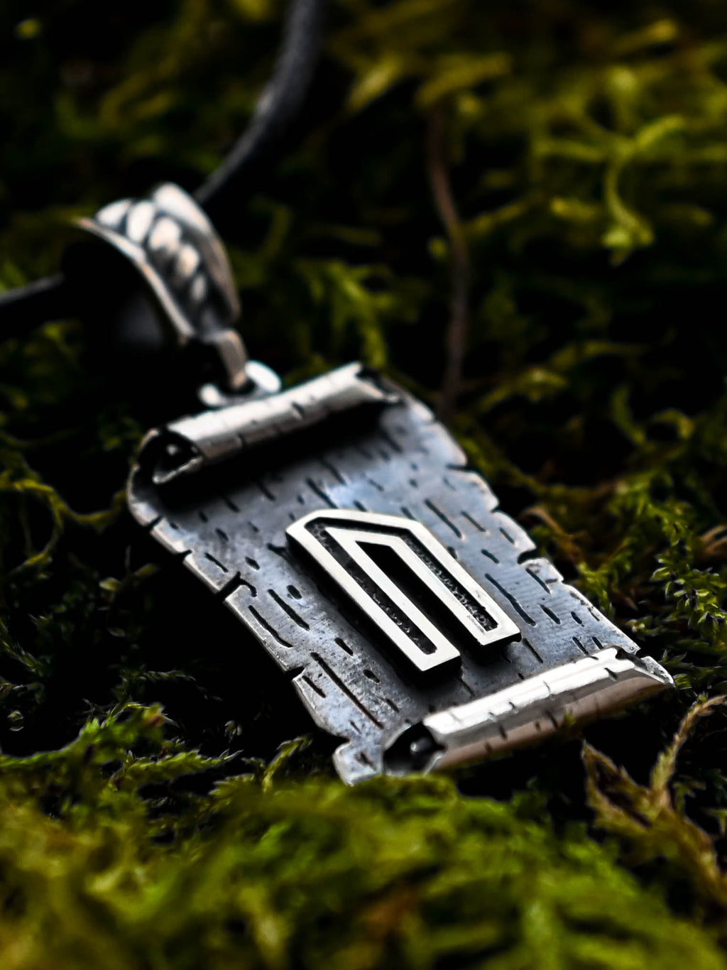 Uruz Rune Amulet on a Scroll, Sterling Silver 925 — Viking & Norse Symbol Pendant
