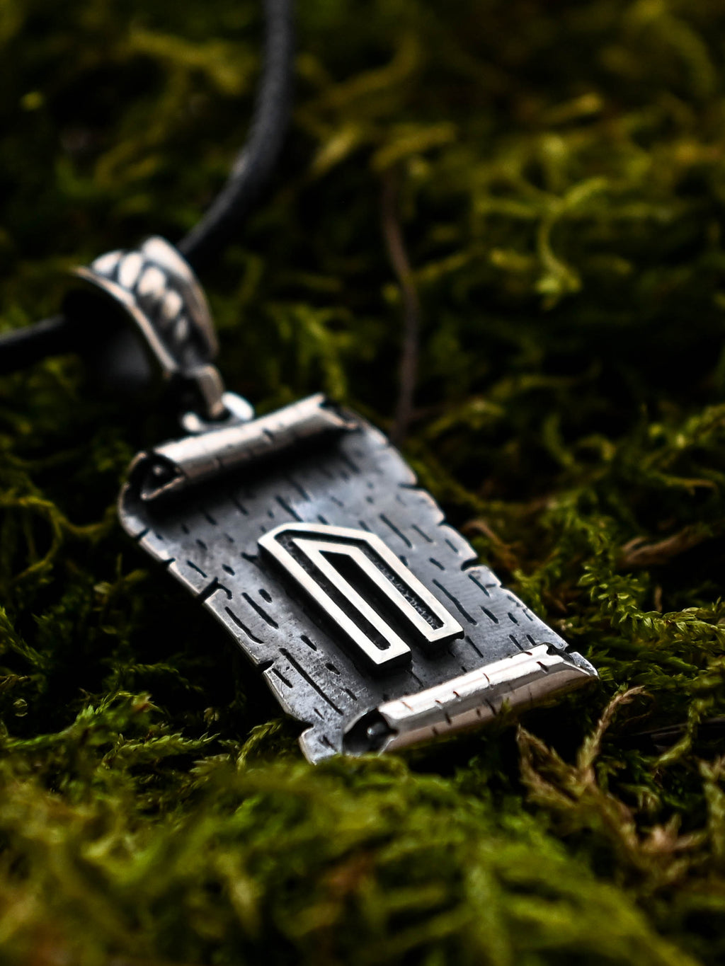 Uruz Rune Amulet on a Scroll, Sterling Silver 925 — Viking & Norse Symbol Pendant