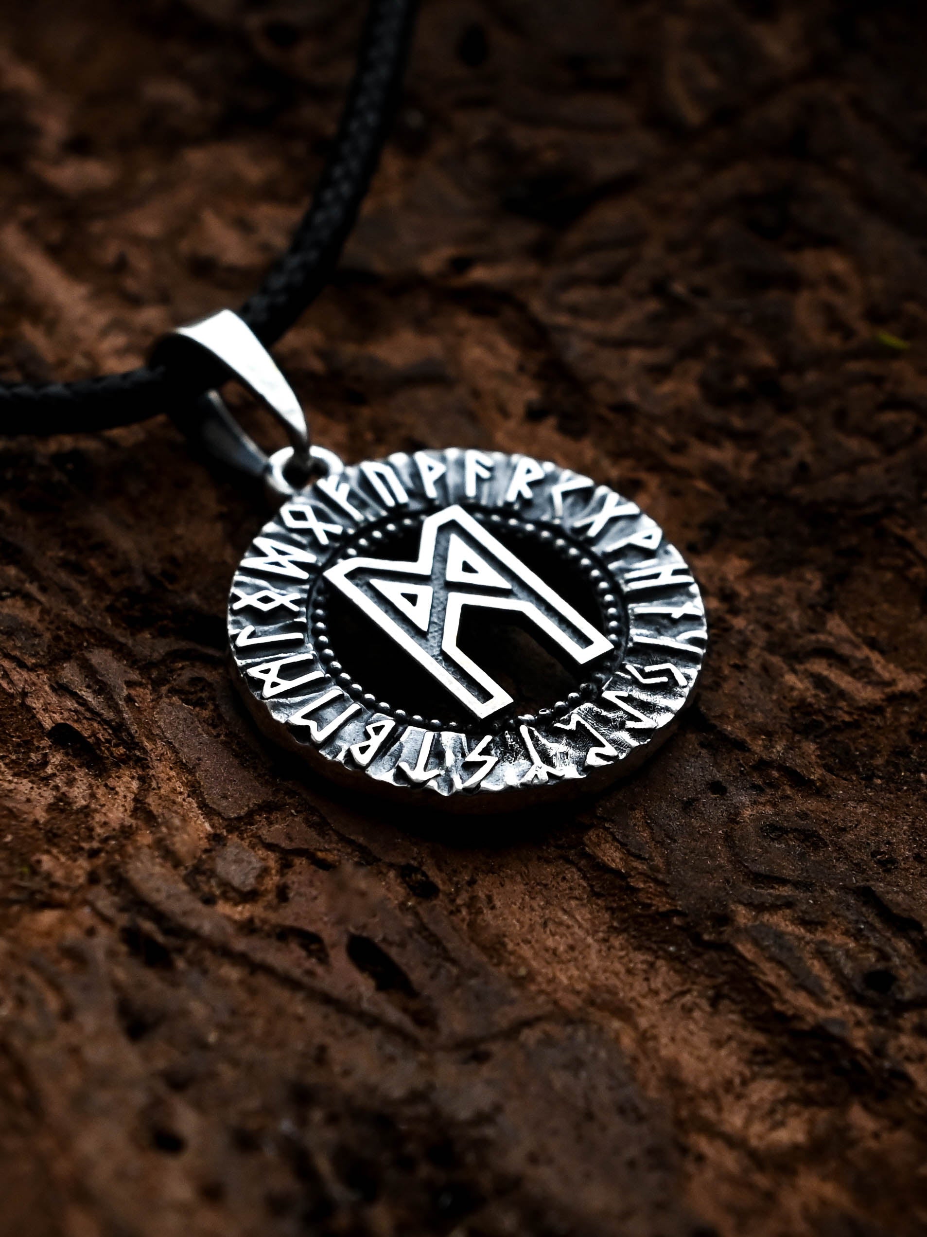 Mannaz Rune Amulet, Elder Futhark, Sterling Silver 925 — Viking & Norse Symbol Pendant