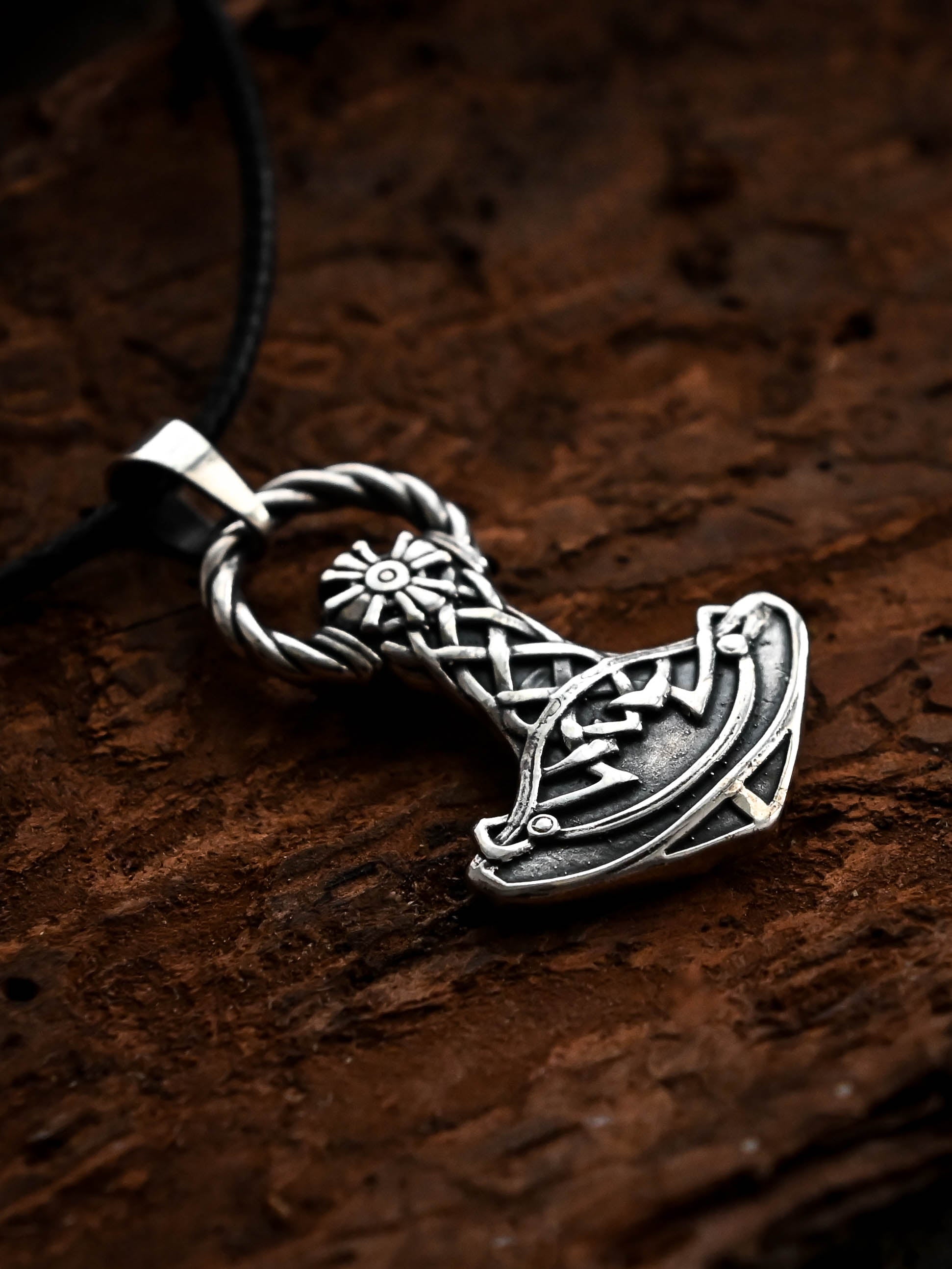 Thor's Hammer with Ring, Sterling Silver 925 — Viking Symbol Pendant