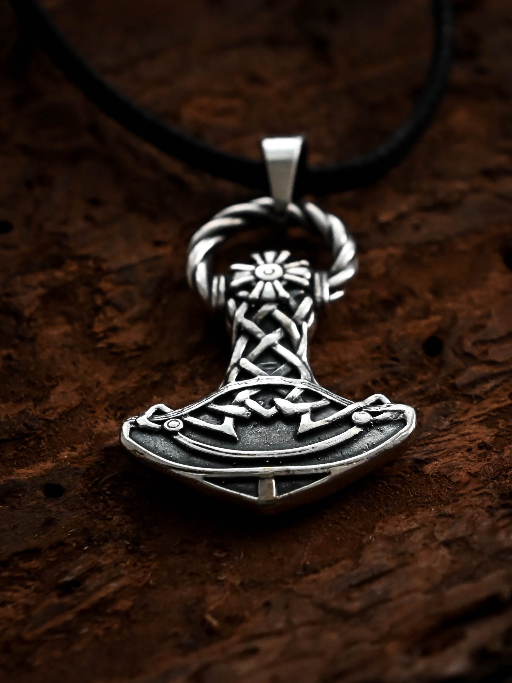 Thor's Hammer with Ring, Sterling Silver 925 — Viking Symbol Pendant