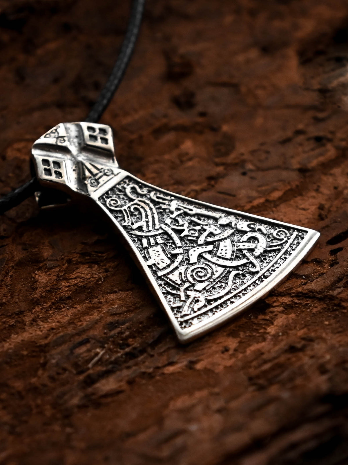 Perun's Axe (Large) with Patterns, Sterling Silver 925 — Slavic Symbol Pendant