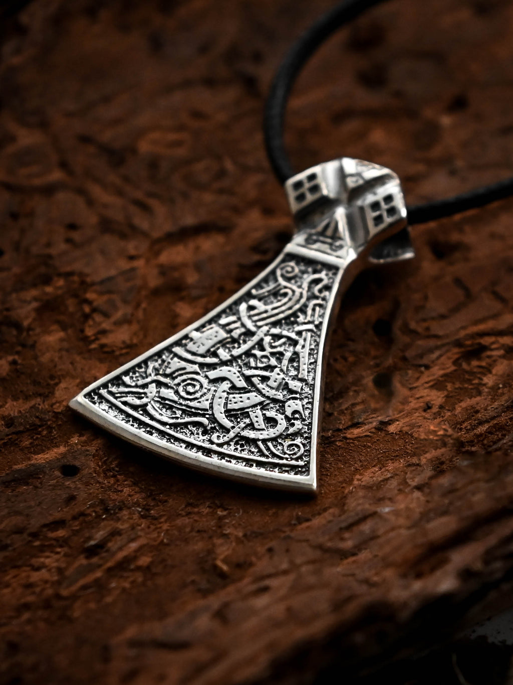 Perun's Axe (Large) with Patterns, Sterling Silver 925 — Slavic Symbol Pendant