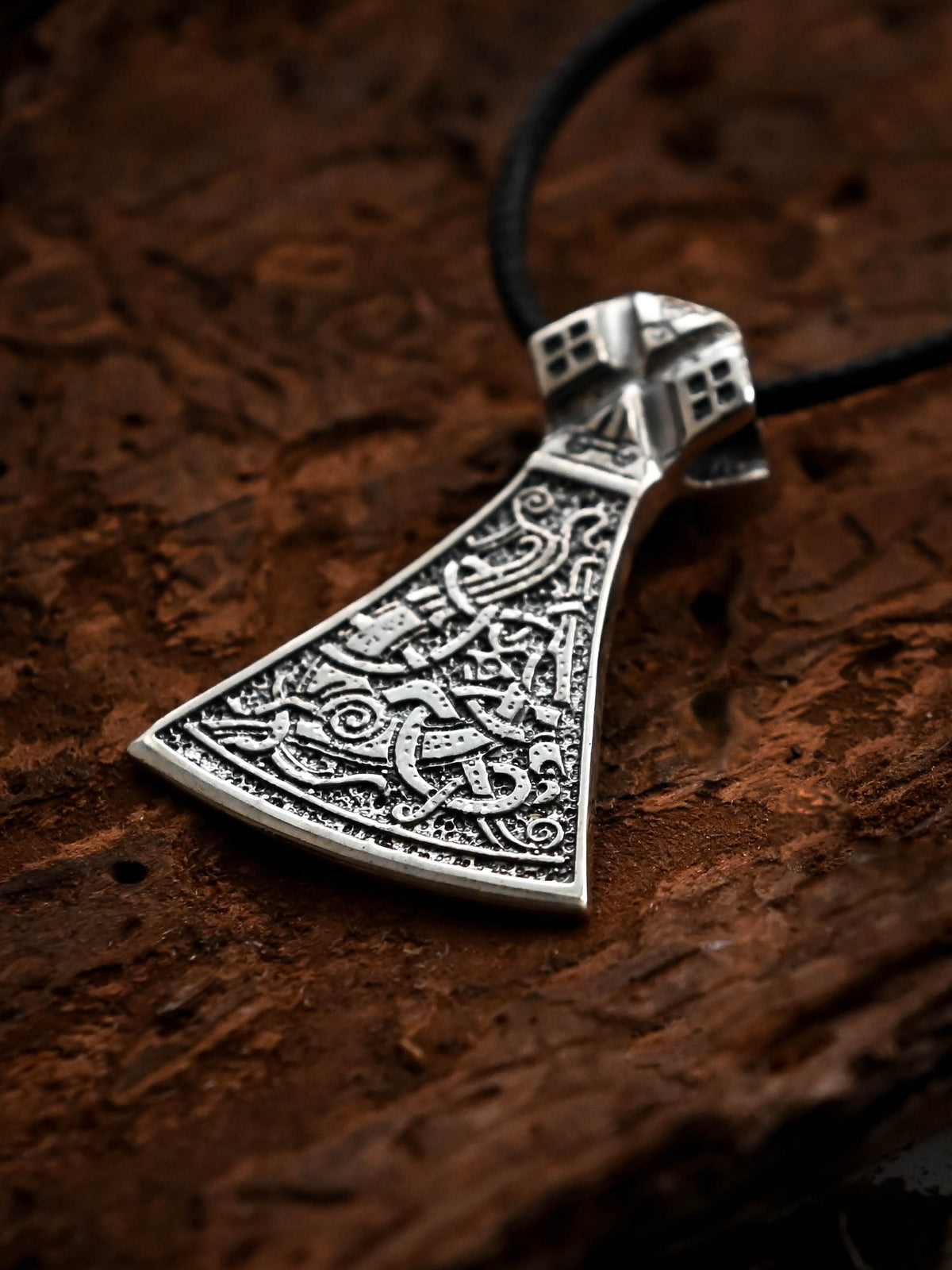 Perun's Axe (Large) with Patterns, Sterling Silver 925 — Slavic Symbol Pendant