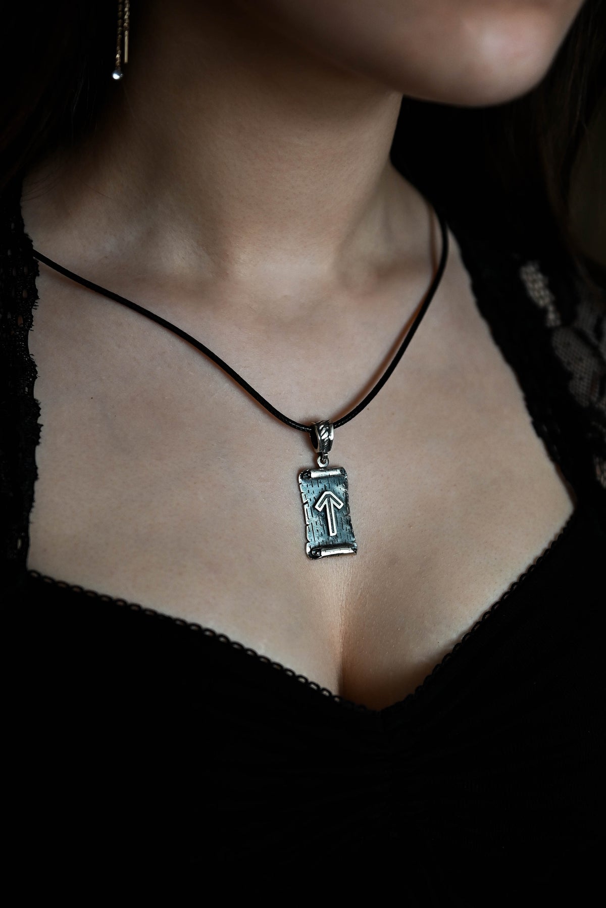 Tiwaz Rune Amulet on a Scroll, Sterling Silver 925 — Viking & Norse Symbol Pendant