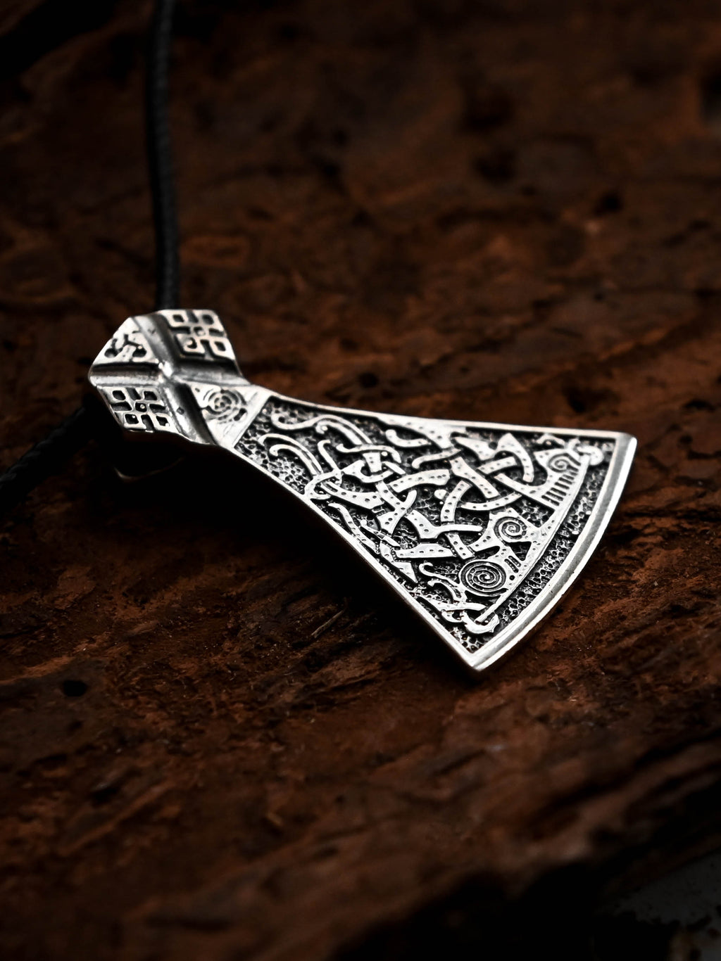 Perun's Axe (Large) with Patterns, Sterling Silver 925 — Slavic Symbol Pendant