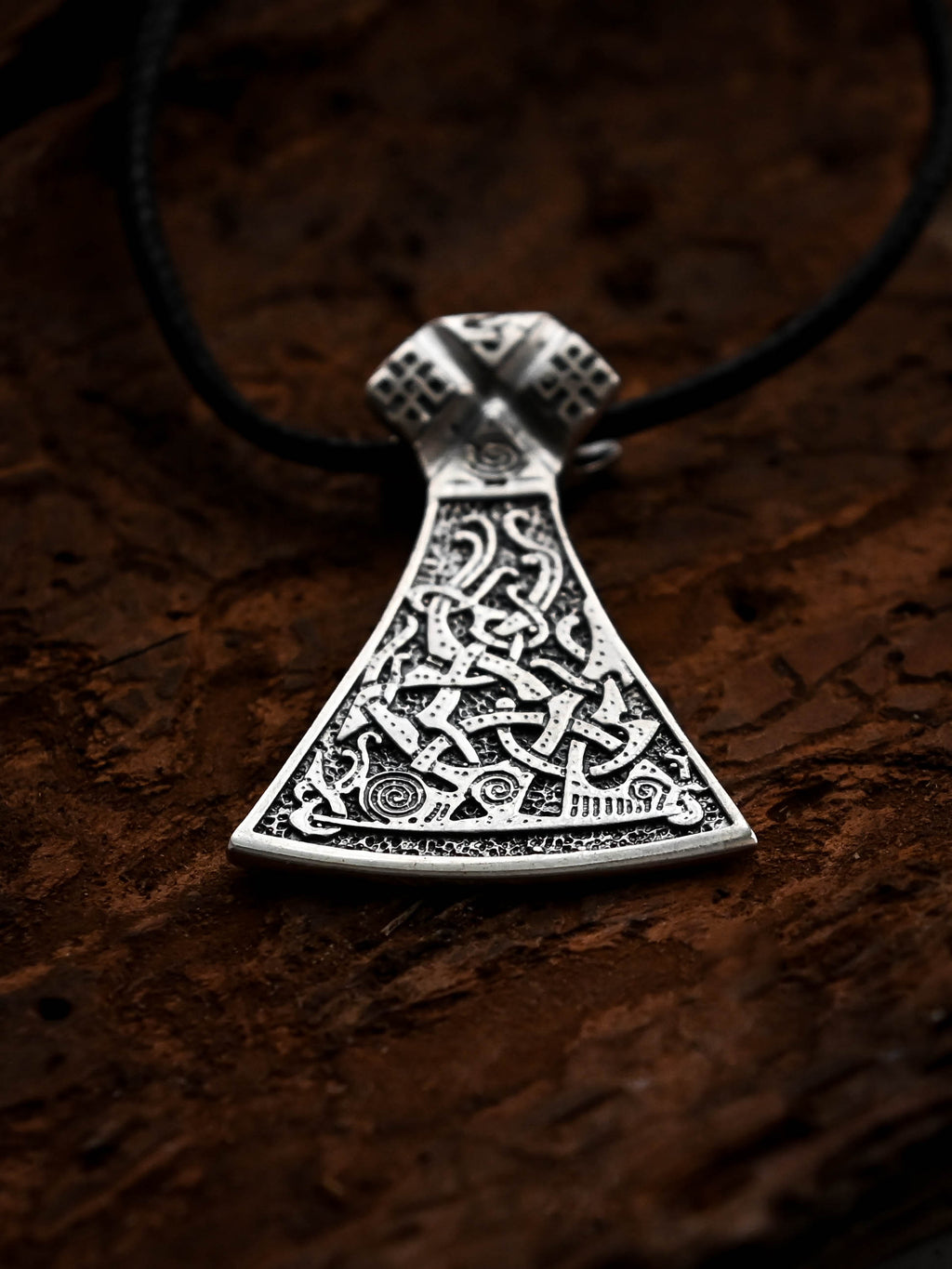Perun's Axe (Large) with Patterns, Sterling Silver 925 — Slavic Symbol Pendant