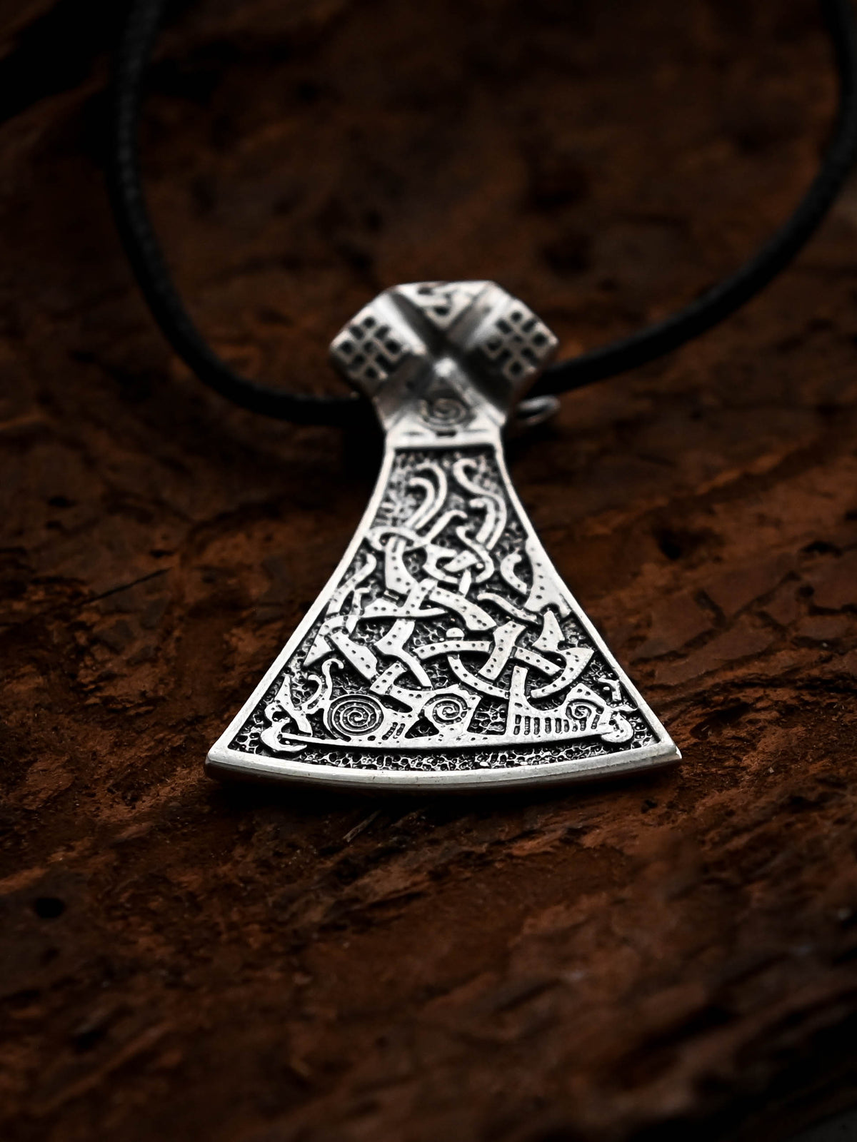 Perun's Axe (Large) with Patterns, Sterling Silver 925 — Slavic Symbol Pendant