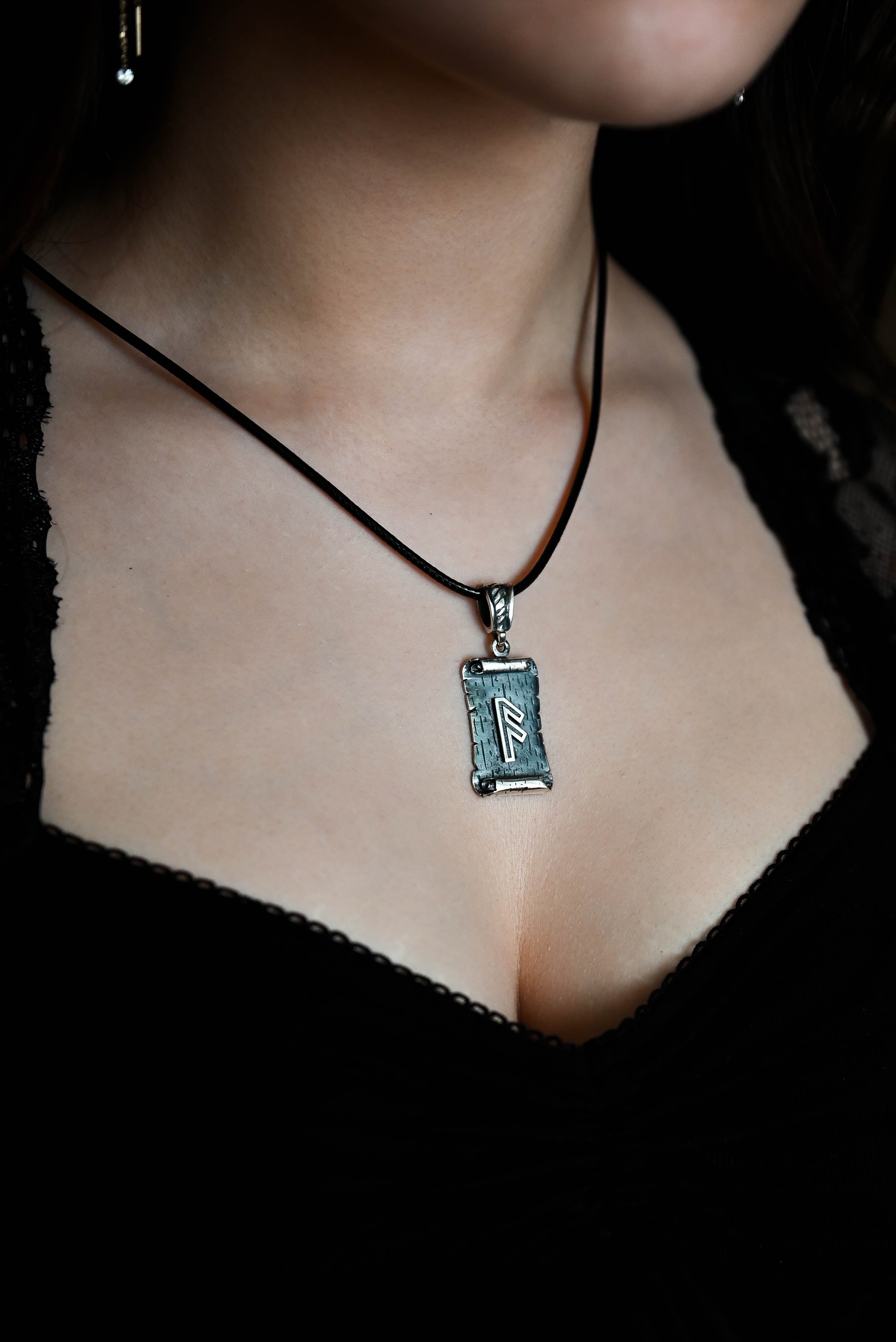 Ansuz Rune Amulet on a Scroll, Sterling Silver 925 — Viking & Norse Symbol Pendant