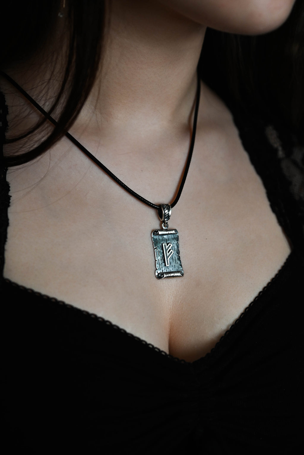Fehu Rune Amulet on a Scroll, Sterling Silver 925 — Viking & Norse Symbol Pendant