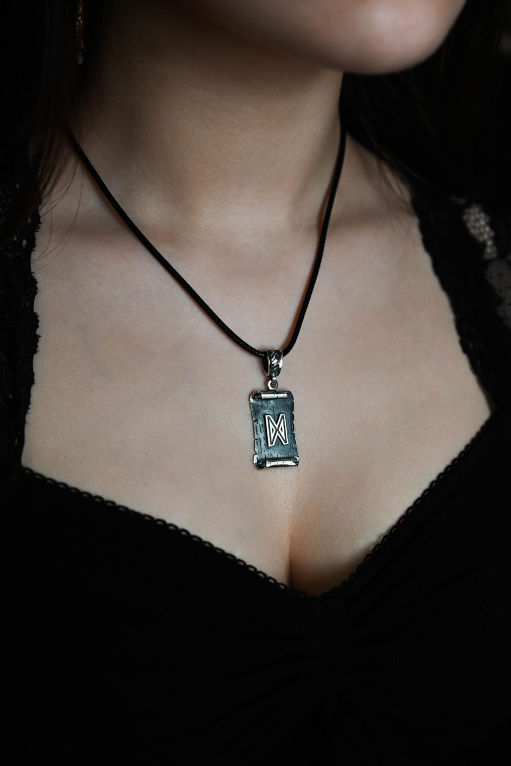 Dagaz Rune Amulet on a Scroll, Sterling Silver 925 — Viking & Norse Symbol Pendant
