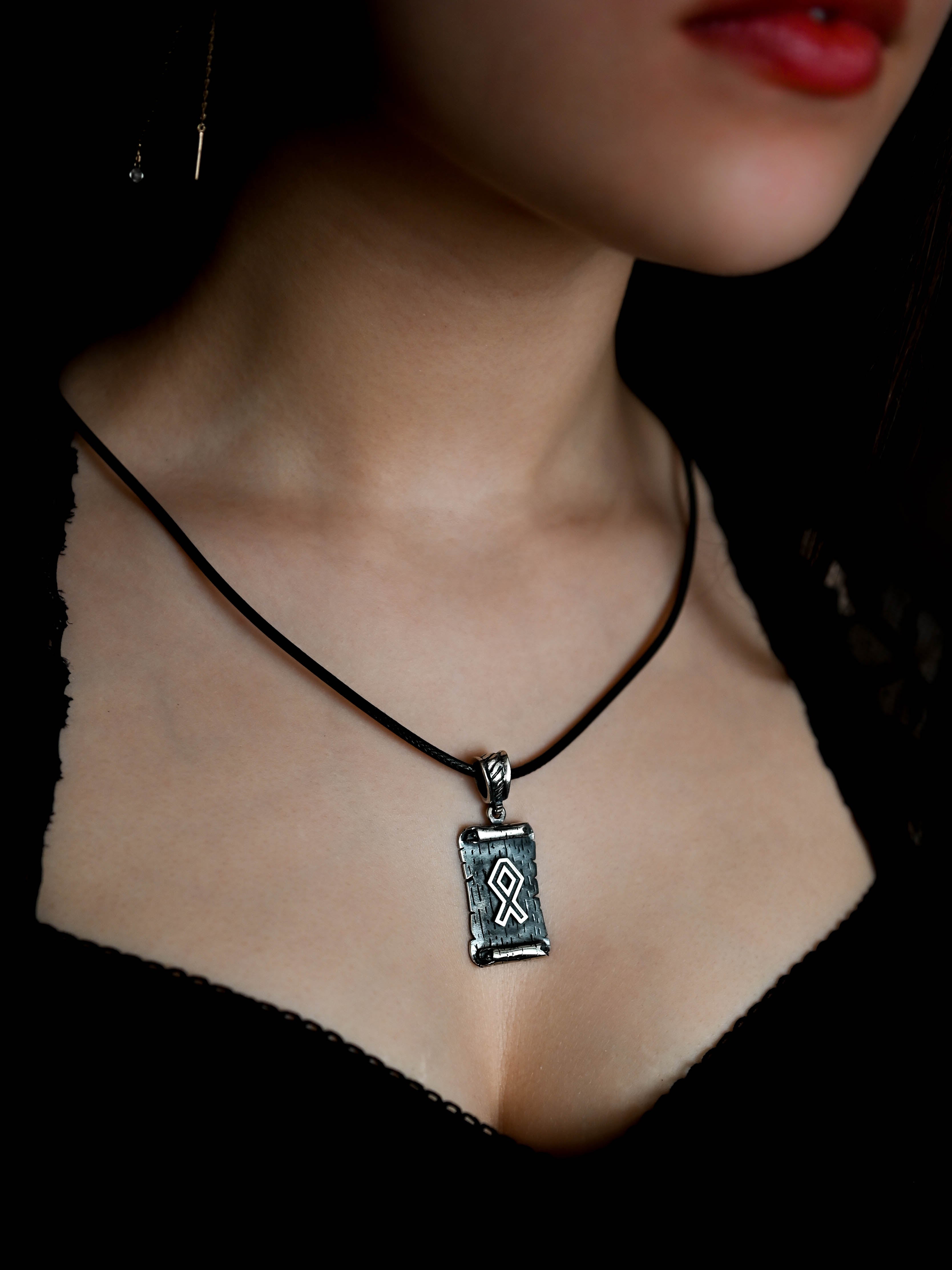 Othala Rune Amulet on a Scroll, Sterling Silver 925 — Viking & Norse Symbol Pendant
