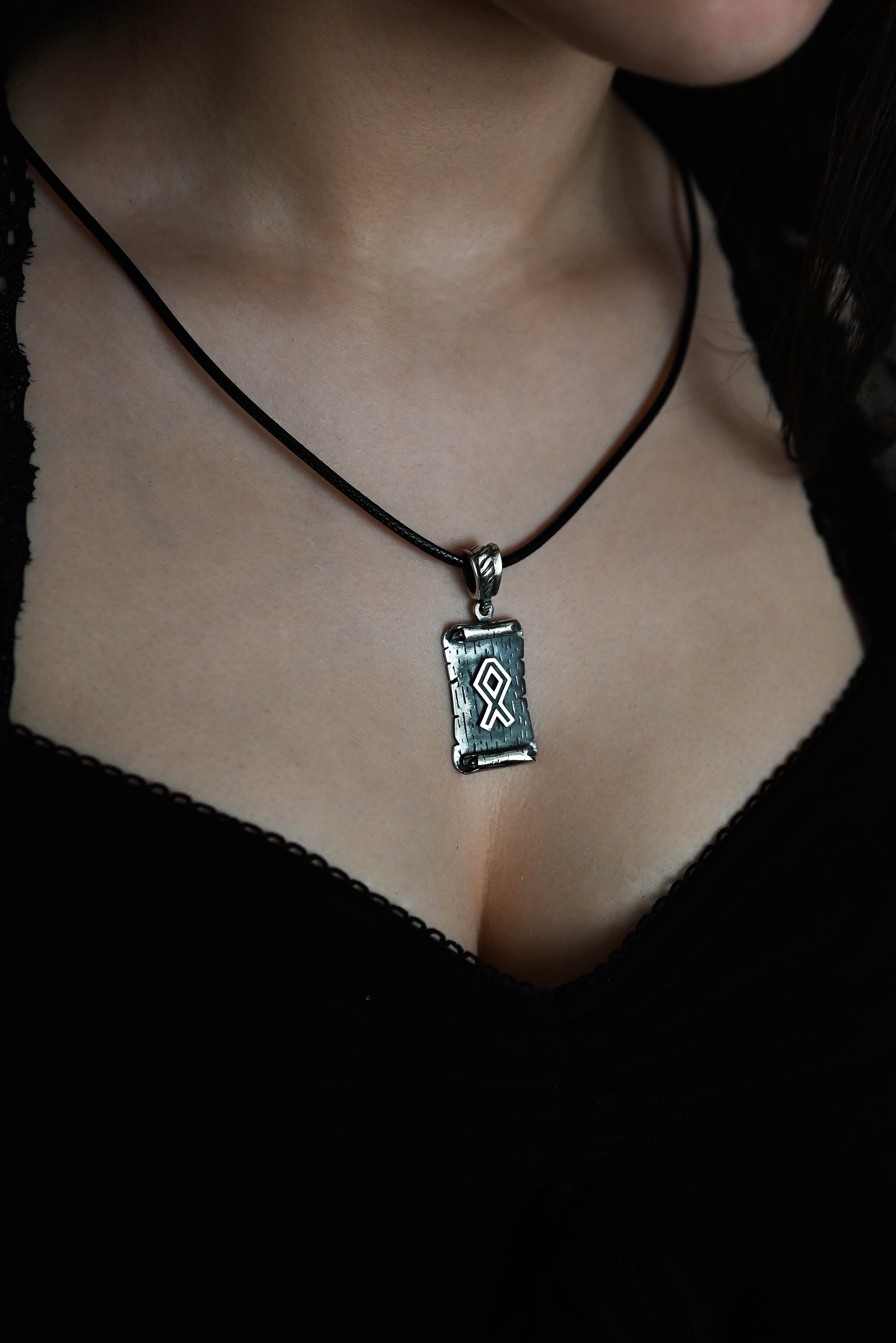Othala Rune Amulet on a Scroll, Sterling Silver 925 — Viking & Norse Symbol Pendant