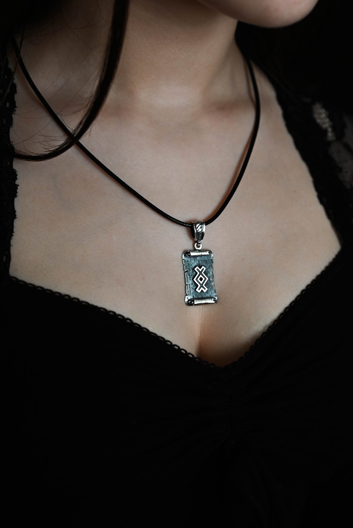 Ingwaz Rune Amulet on a Scroll, Sterling Silver 925 — Viking & Norse Symbol Pendant