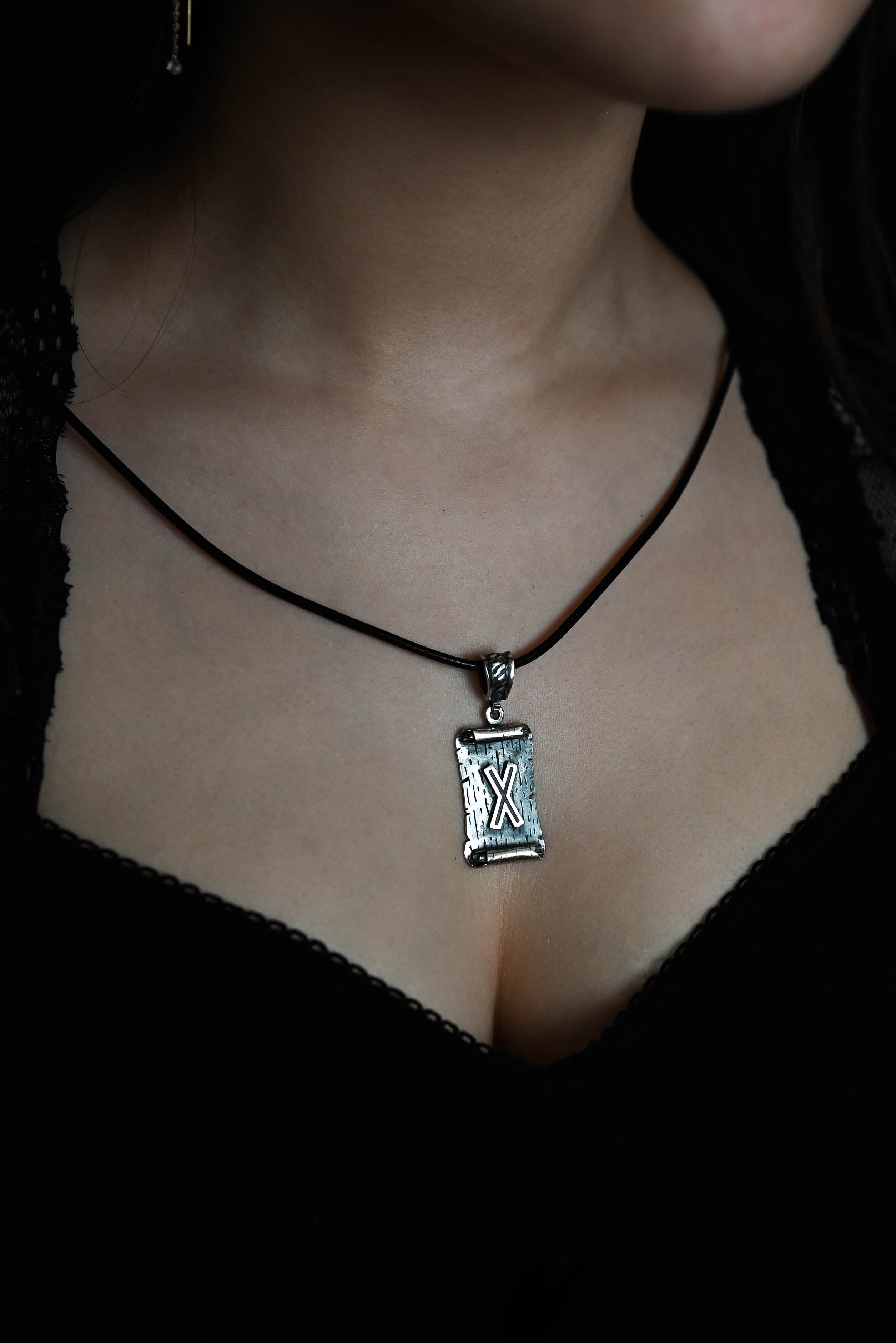 Gebo Rune Amulet on a Scroll, Sterling Silver 925 — Viking & Norse Symbol Pendant