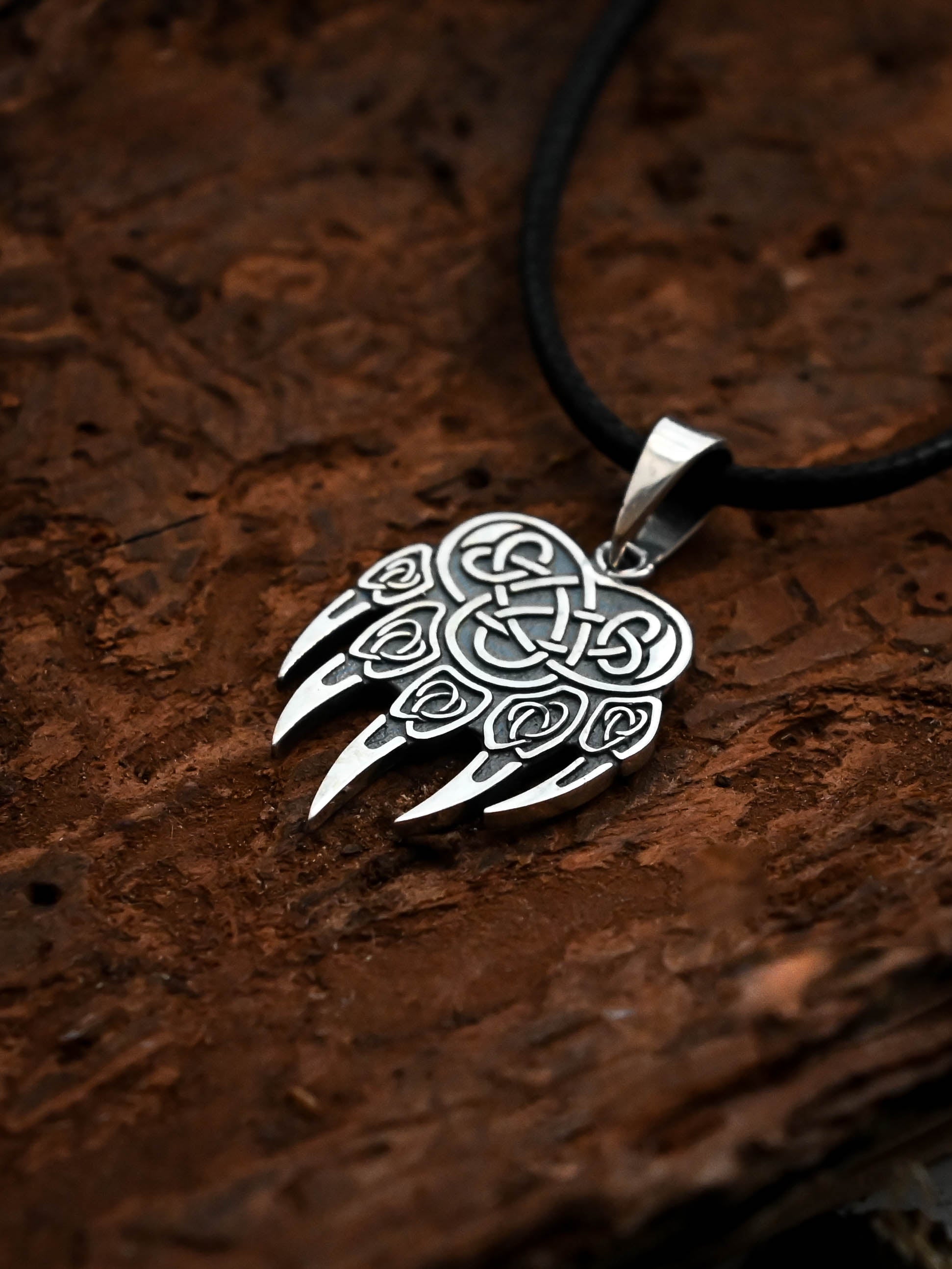 Bear Paw Amulet, Sterling Silver 925 — Viking & Slavic Symbol Pendant