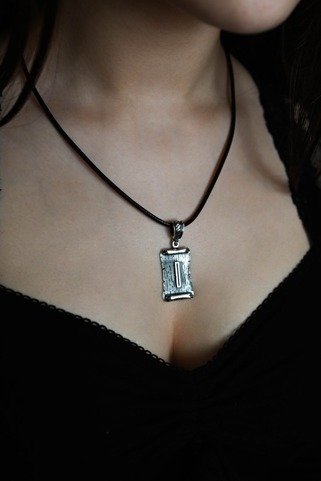 Isa Rune Amulet on a Scroll, Sterling Silver 925 — Viking & Norse Symbol Pendant