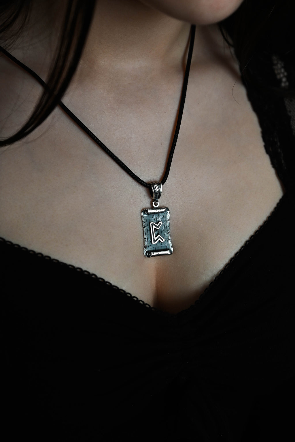 Perthro Rune Amulet on a Scroll, Sterling Silver 925 — Viking & Norse Symbol Pendant