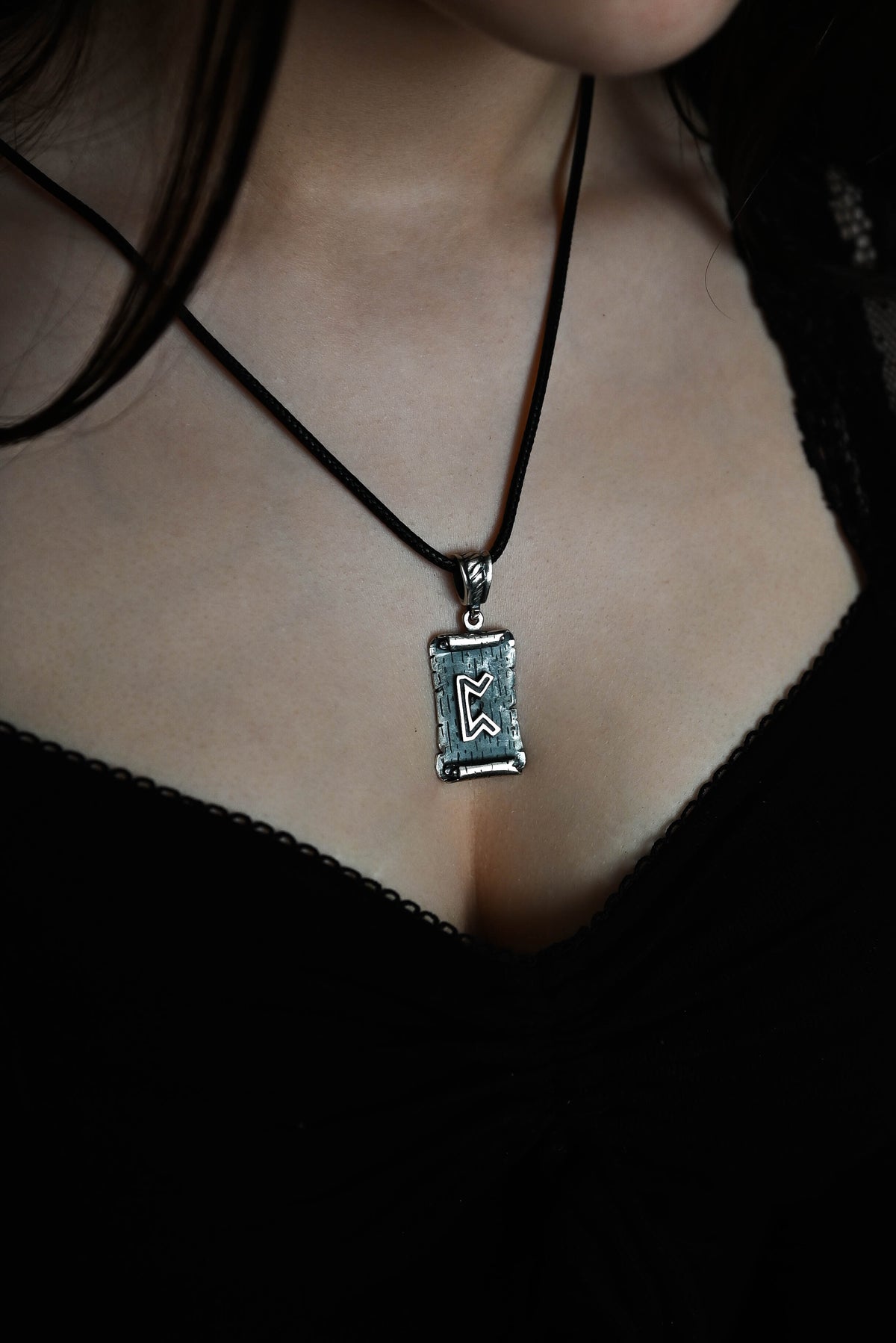 Perthro Rune Amulet on a Scroll, Sterling Silver 925 — Viking & Norse Symbol Pendant